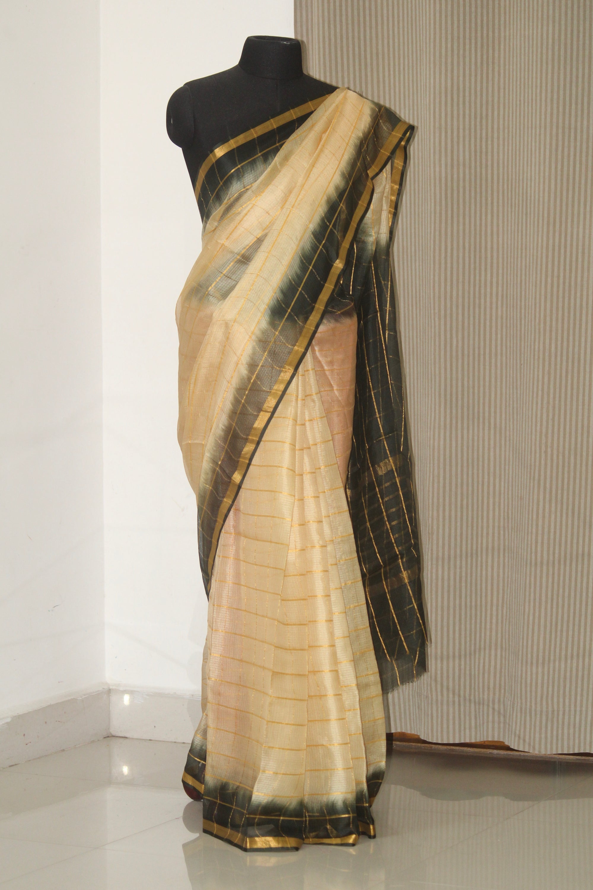 Pure kota silk saree with zari checks