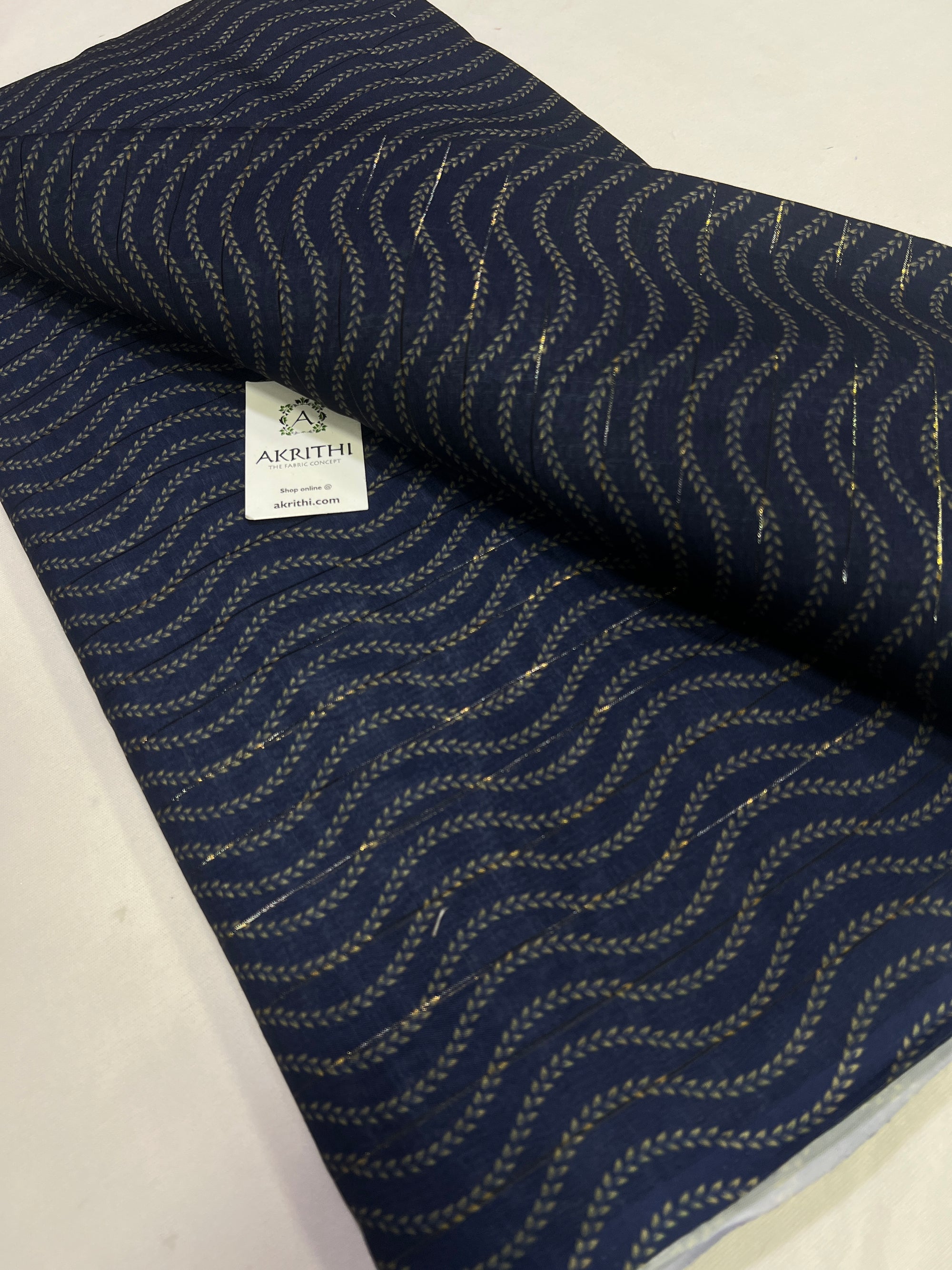 Digital printed munga cotton fabric with Zari lines