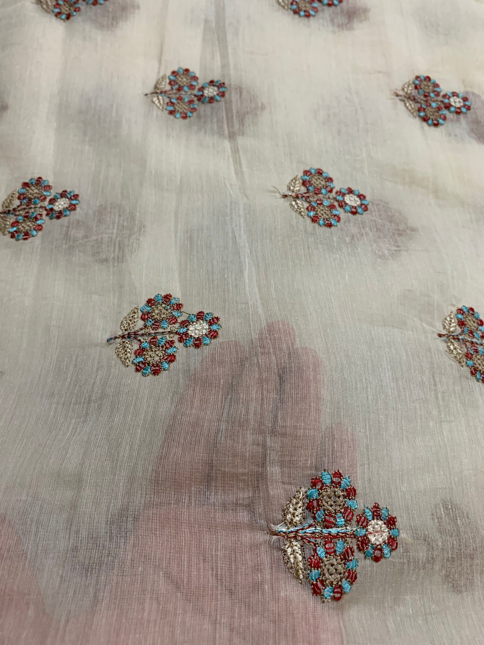 HANDLOOM MUL CHANDERI EMBROIDERED FABRIC