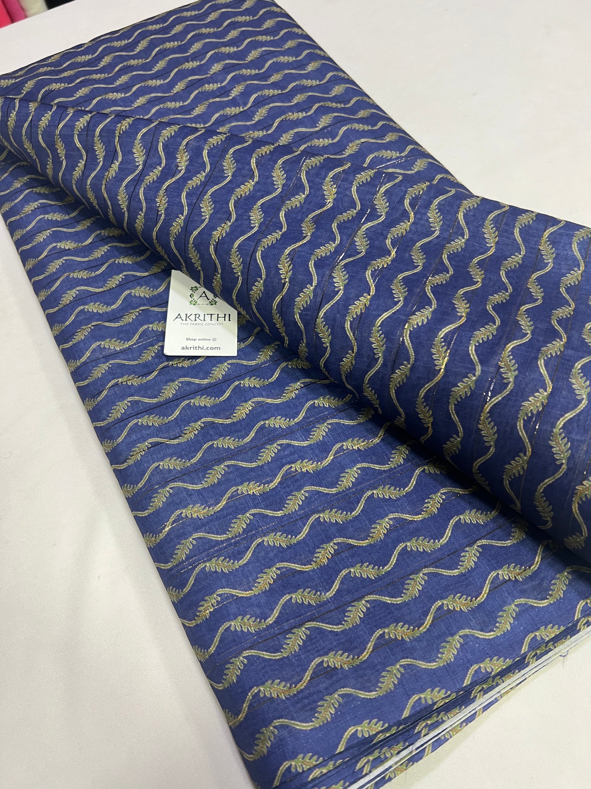 Digital printed munga cotton fabric with Zari lines