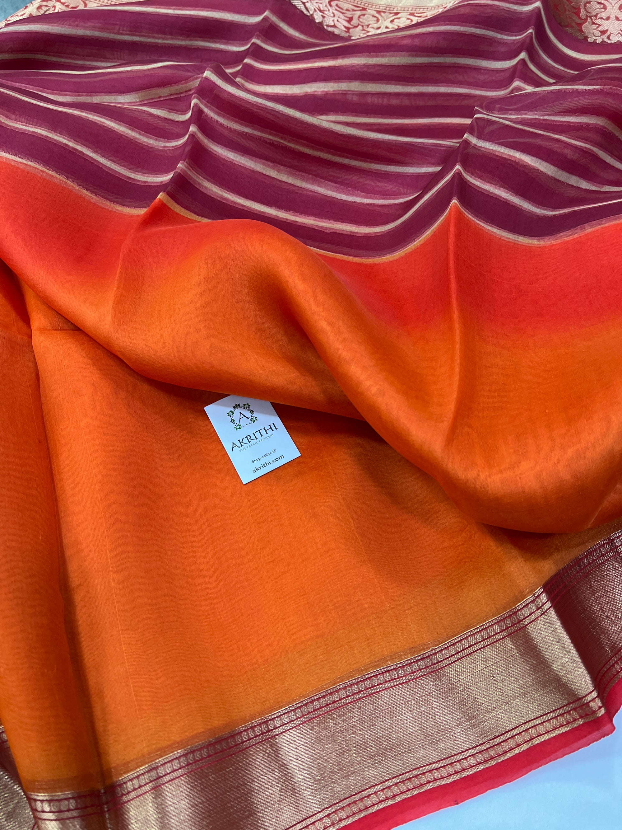 Hand brushed pure silk organza saree