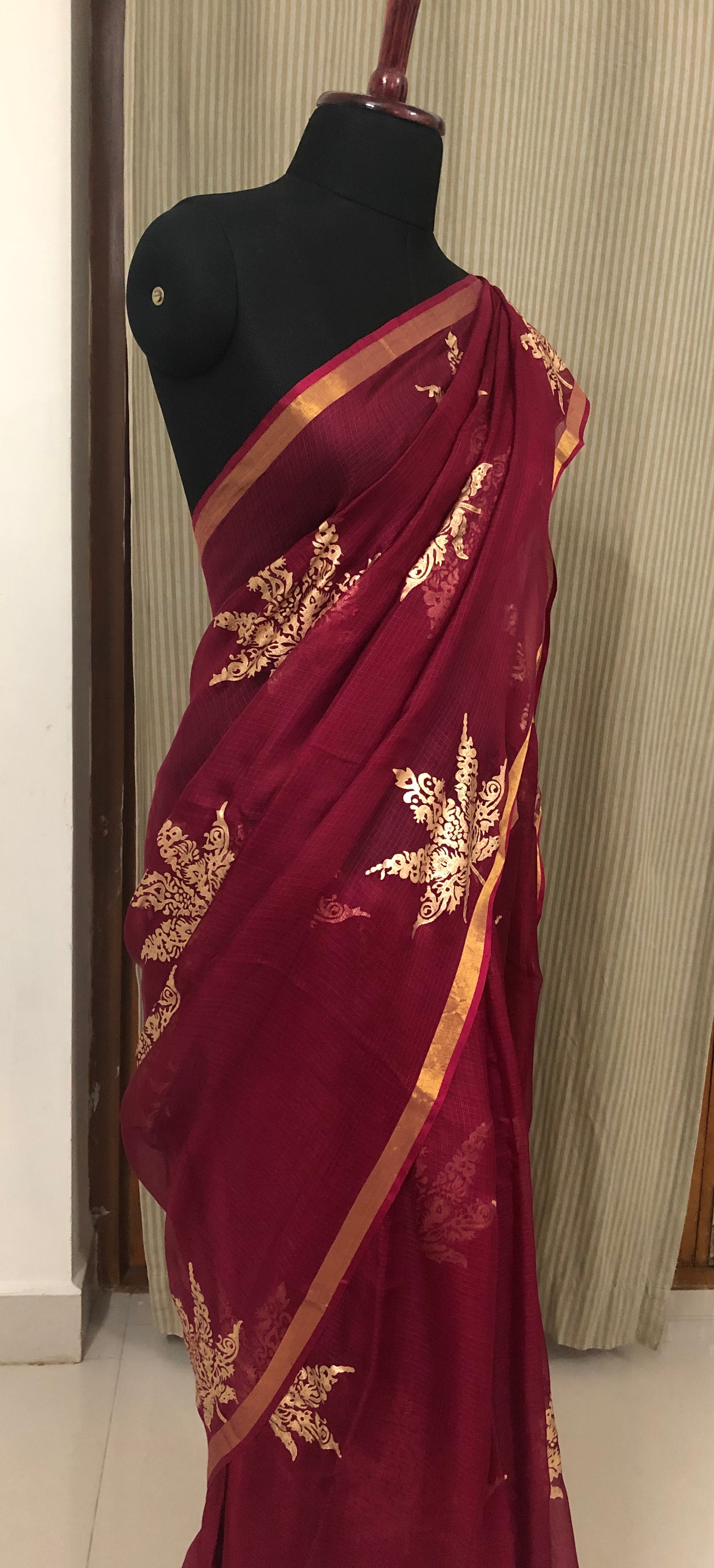 Block printed pure kota silk saree