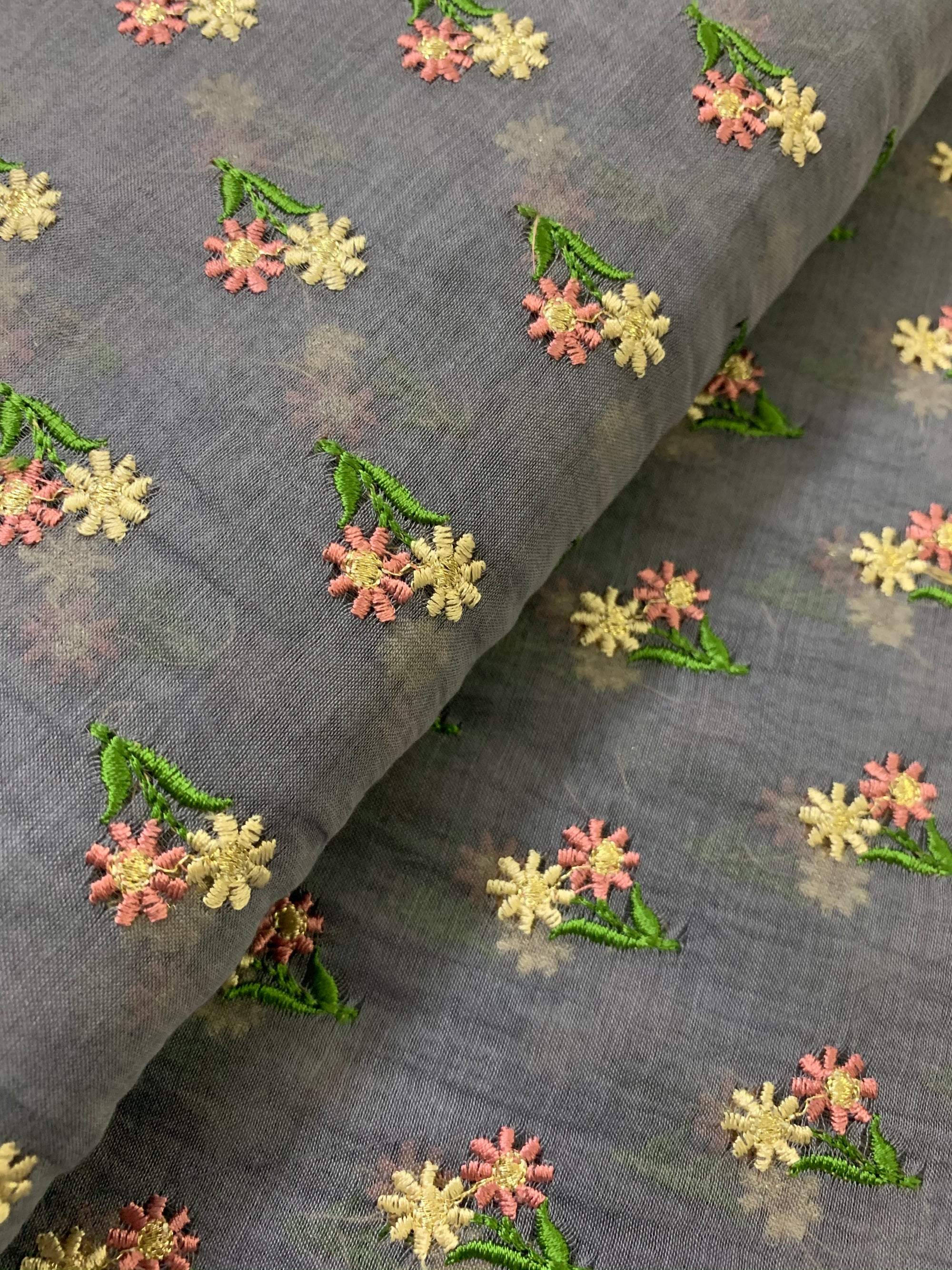 HANDLOOM MUL CHANDERI EMBROIDERED FABRIC