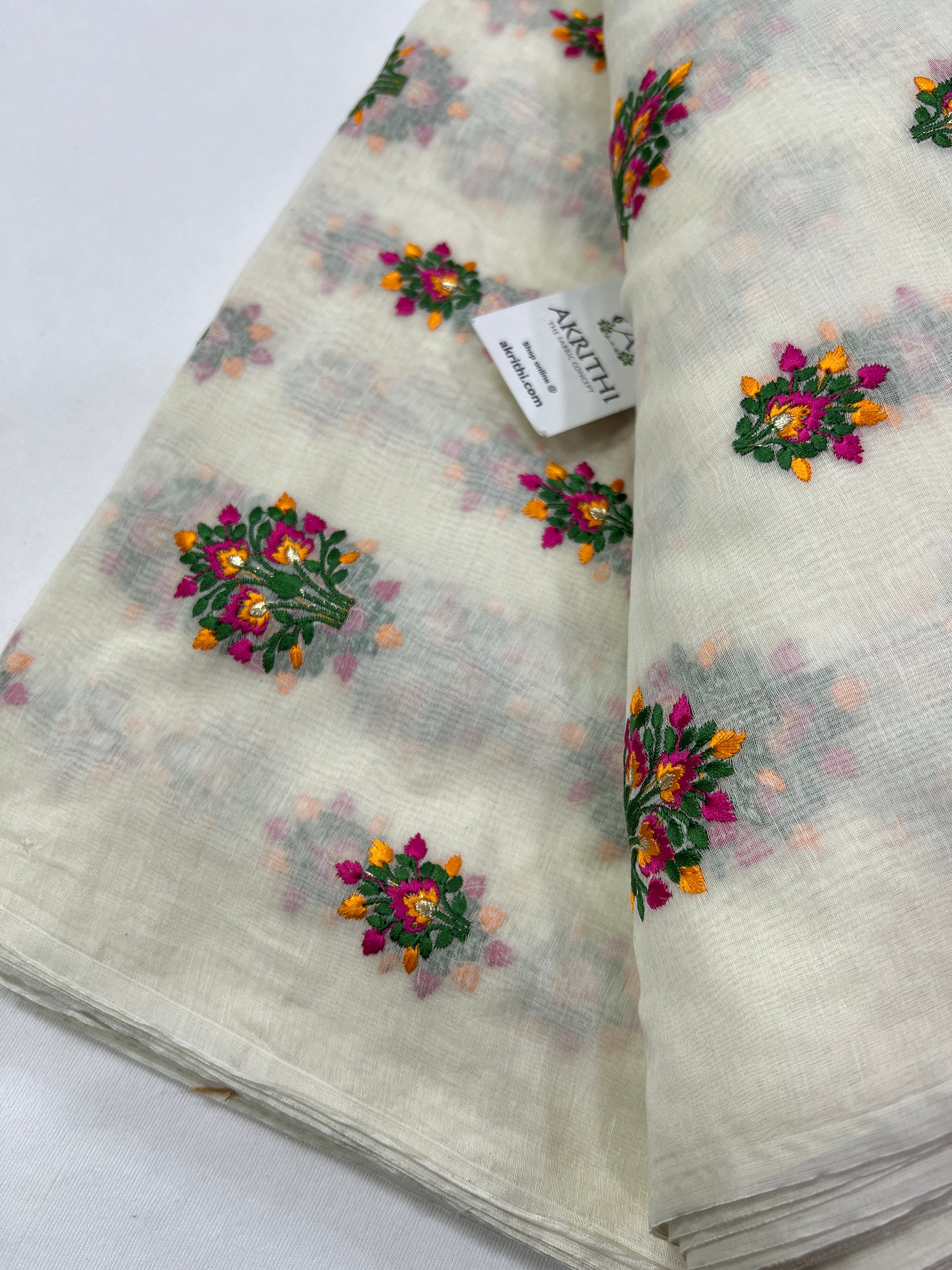 HANDLOOM MUL CHANDERI EMBROIDERED FABRIC