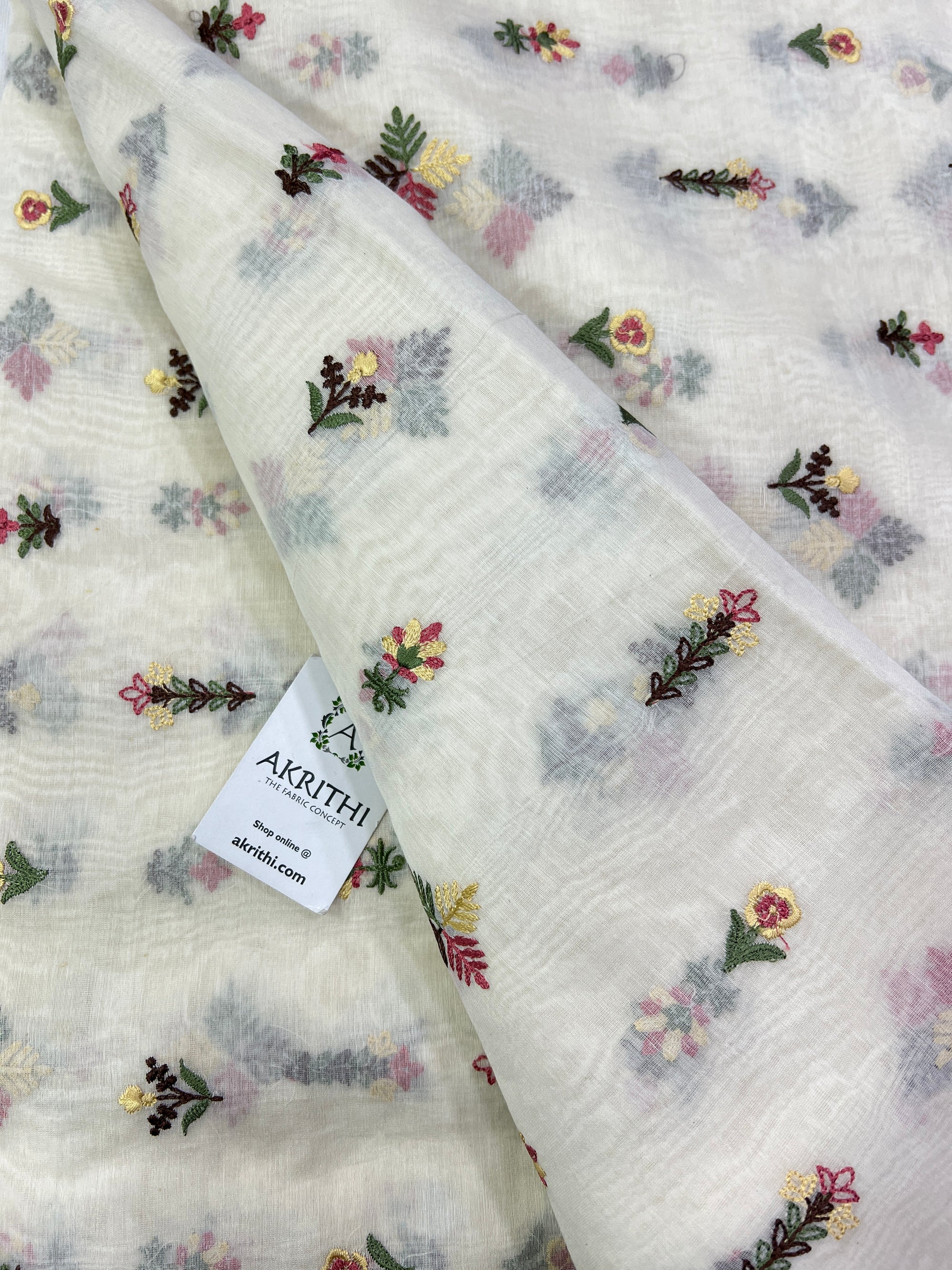 HANDLOOM MUL CHANDERI EMBROIDERED FABRIC