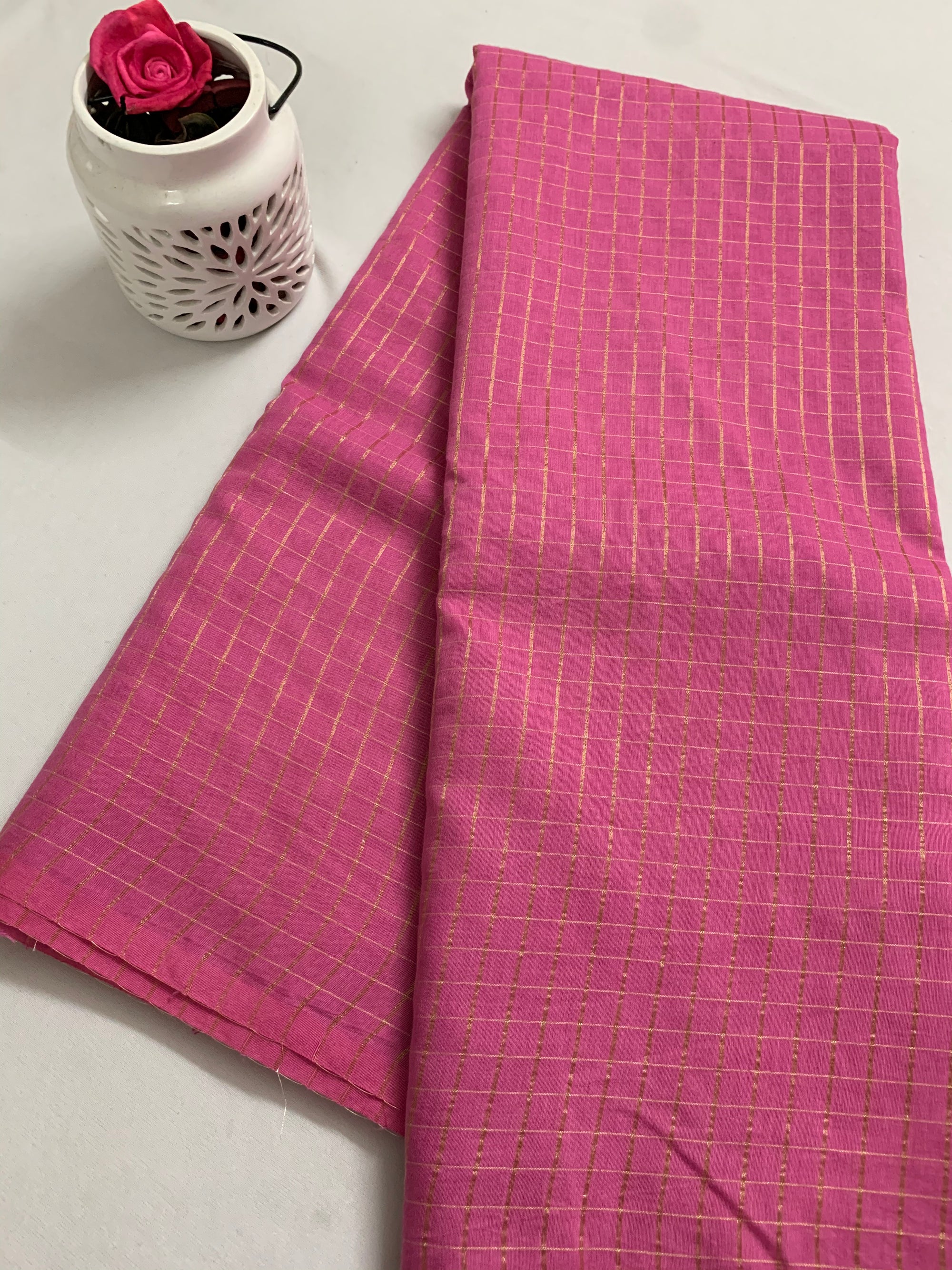 Silk cotton zari checks saree
