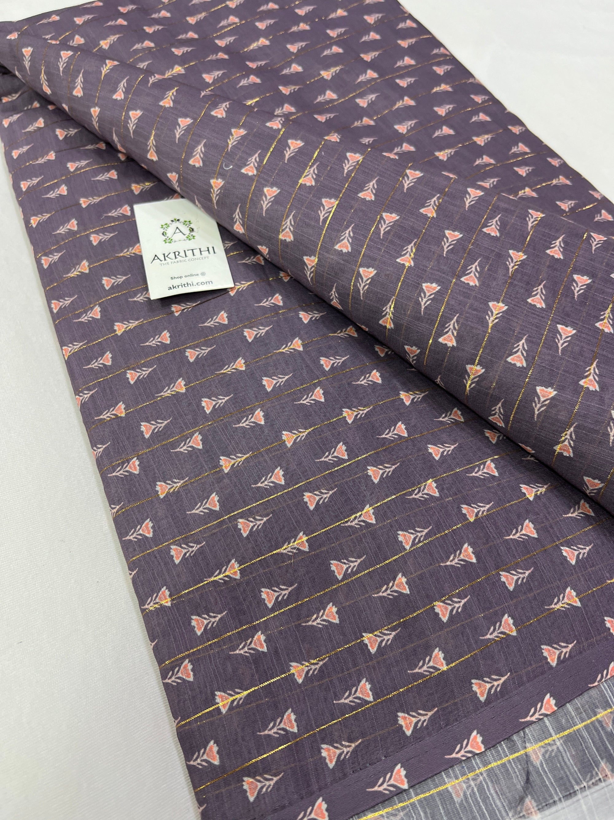 Digital printed munga cotton fabric with Zari lines
