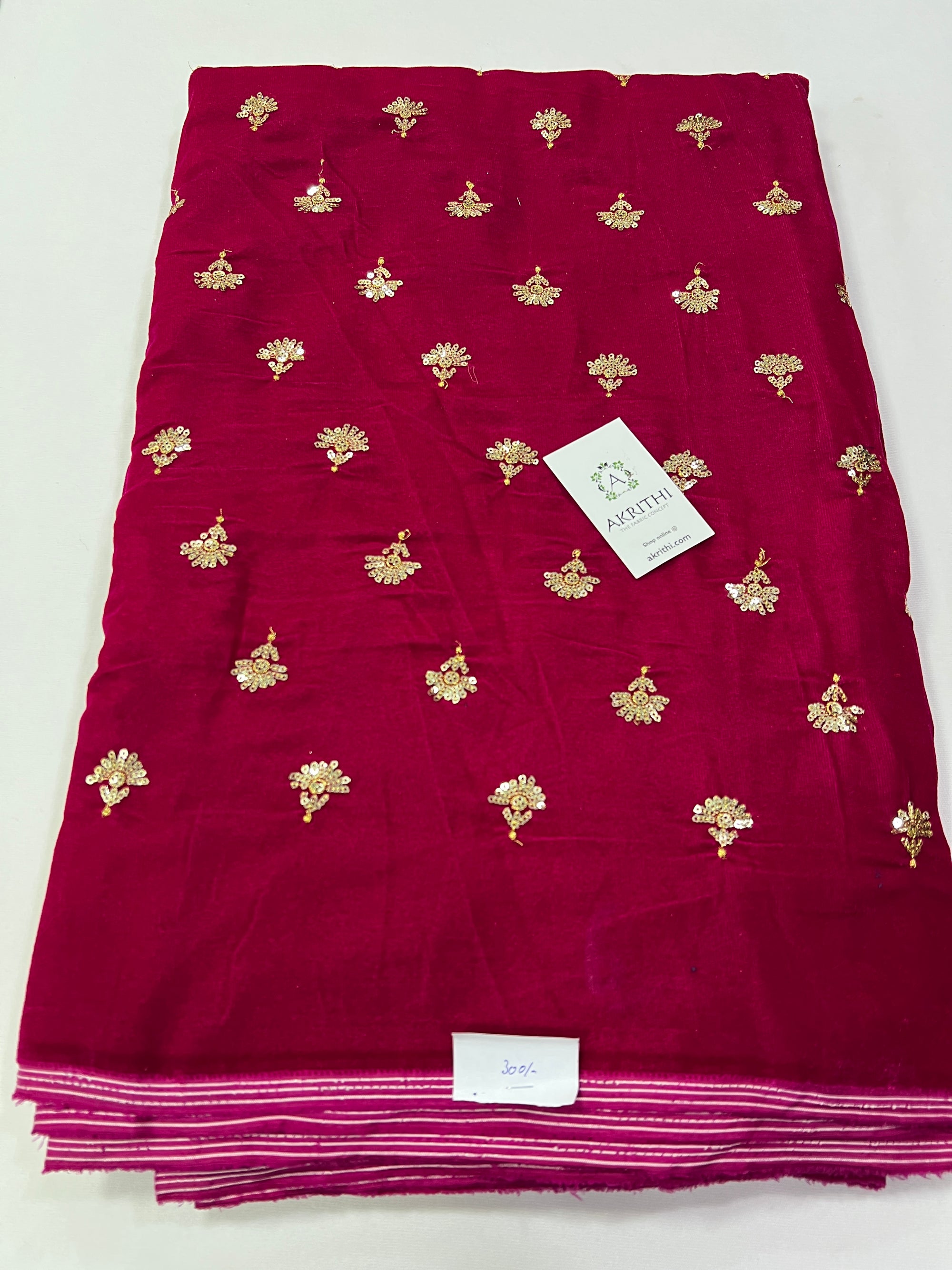Embroidery on velvet fabric