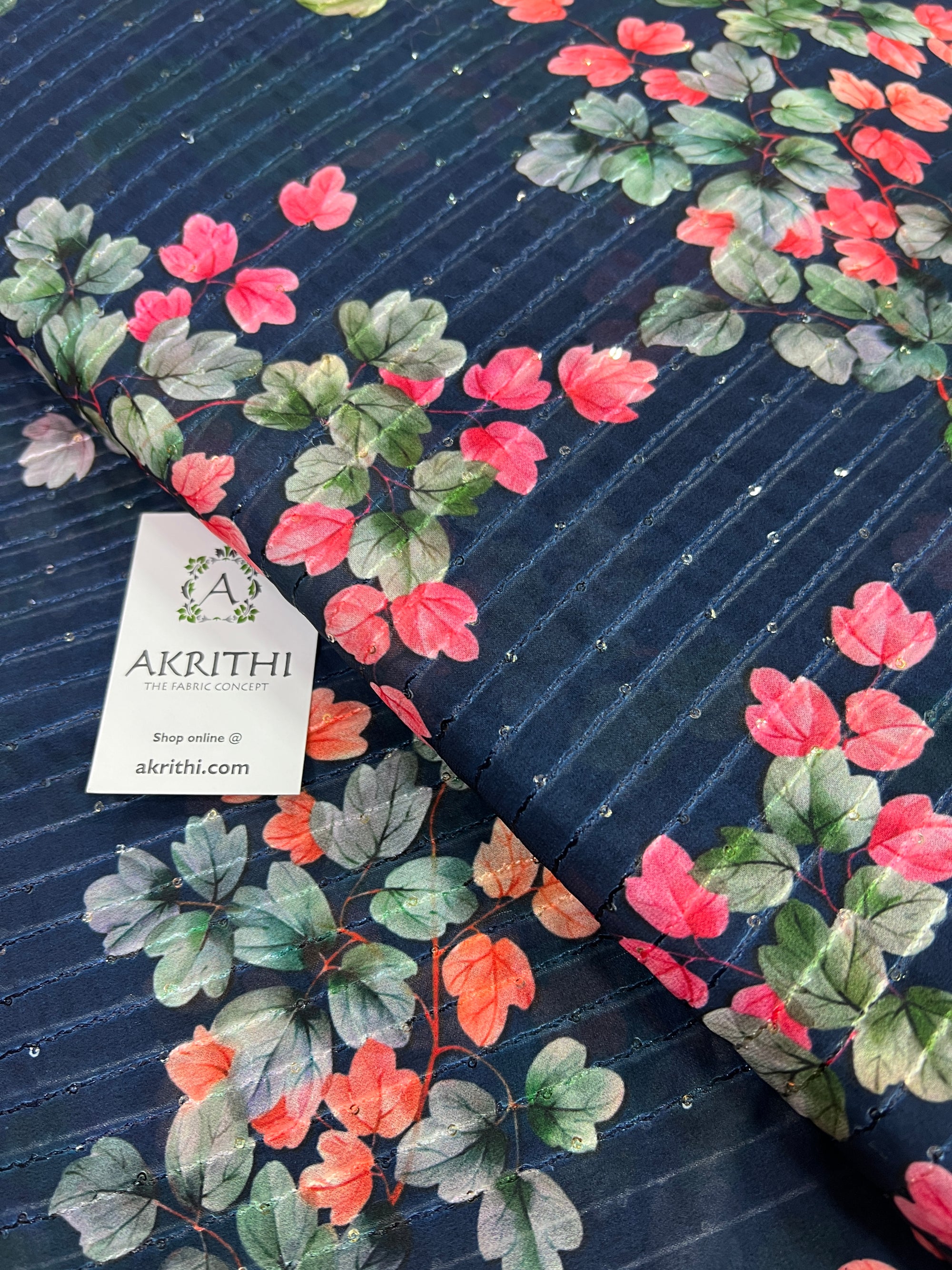 Digital printed georgette fabric with sequins work