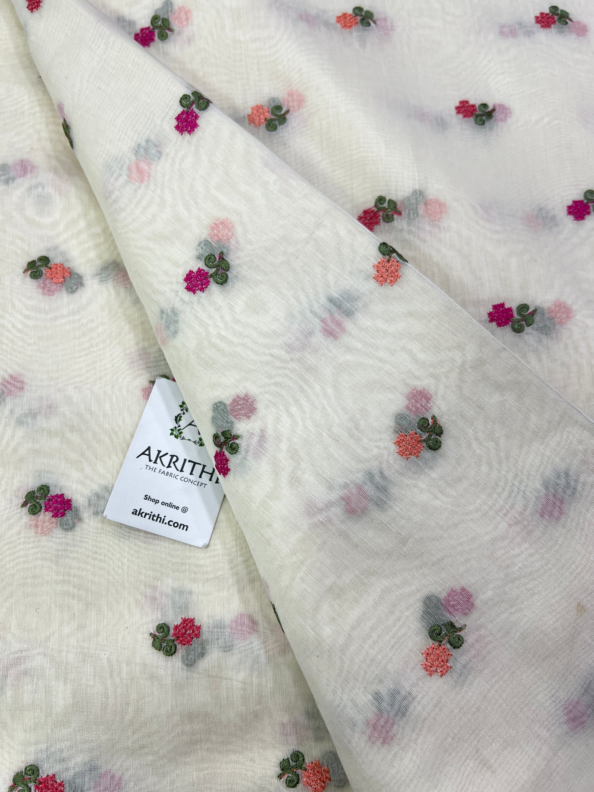 HANDLOOM MUL CHANDERI EMBROIDERED FABRIC