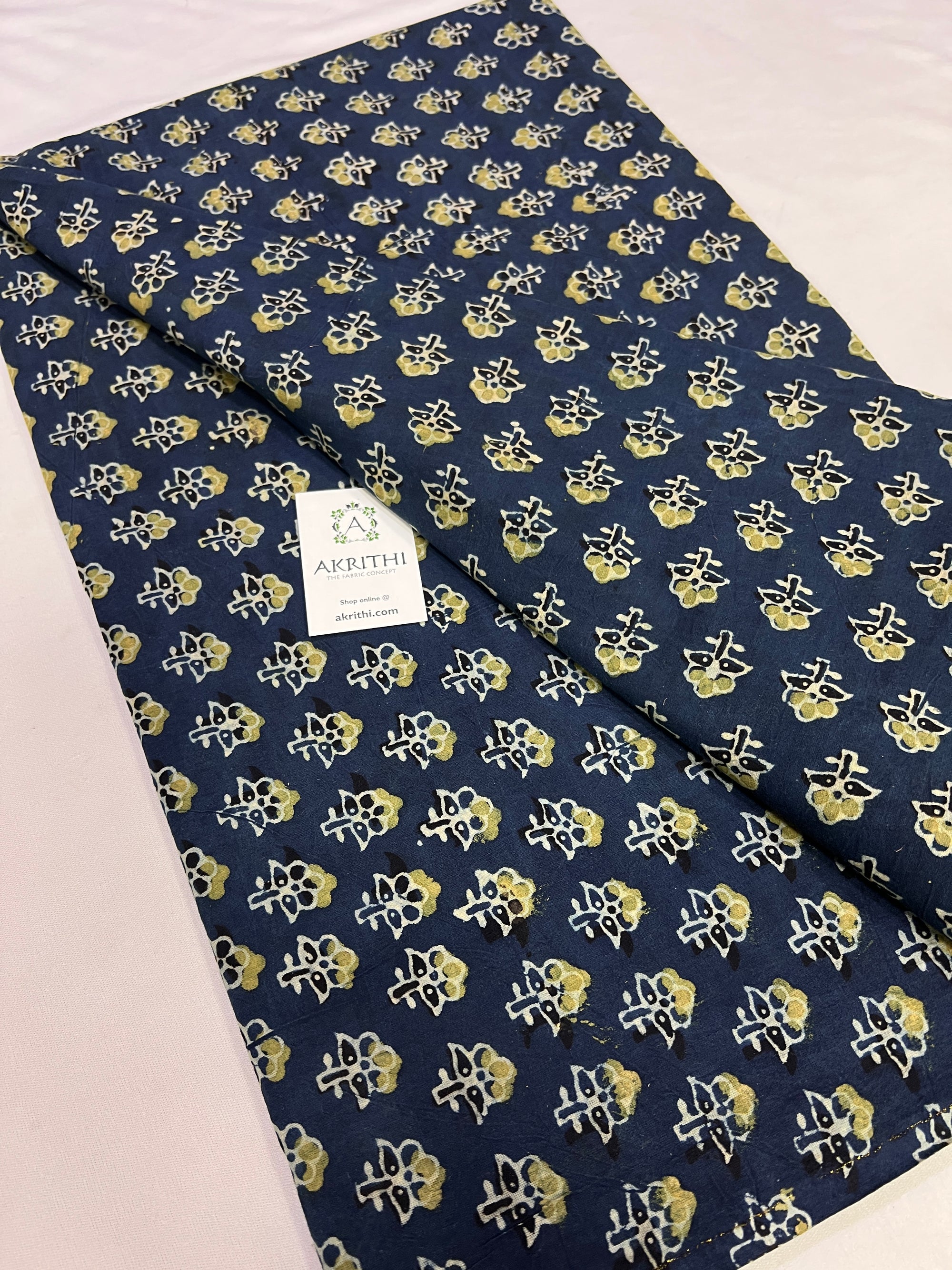 Hand block Printed ajrakh pure cotton fabric 1.35 CM CUT