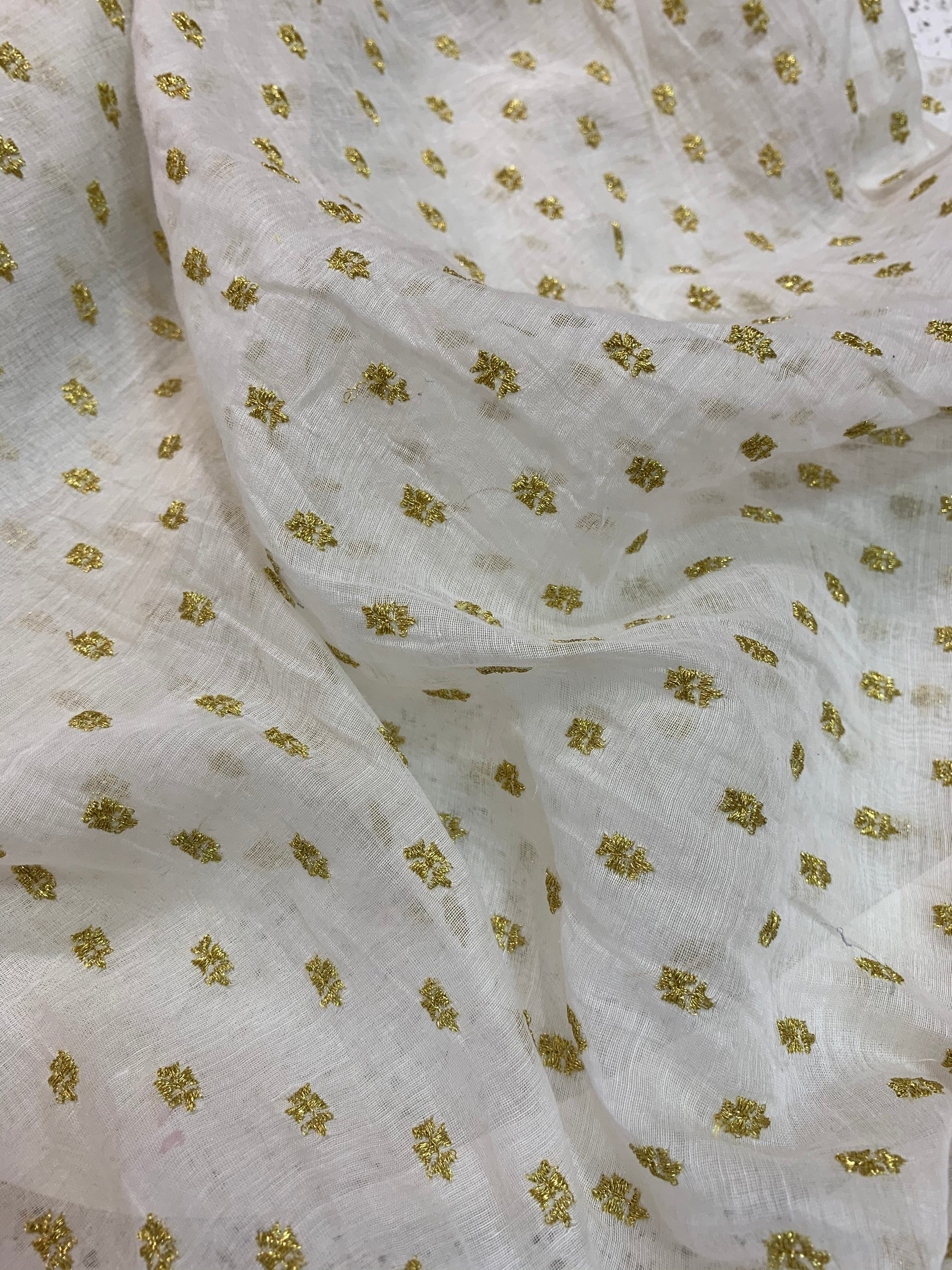 HANDLOOM MUL CHANDERI EMBROIDERED FABRIC