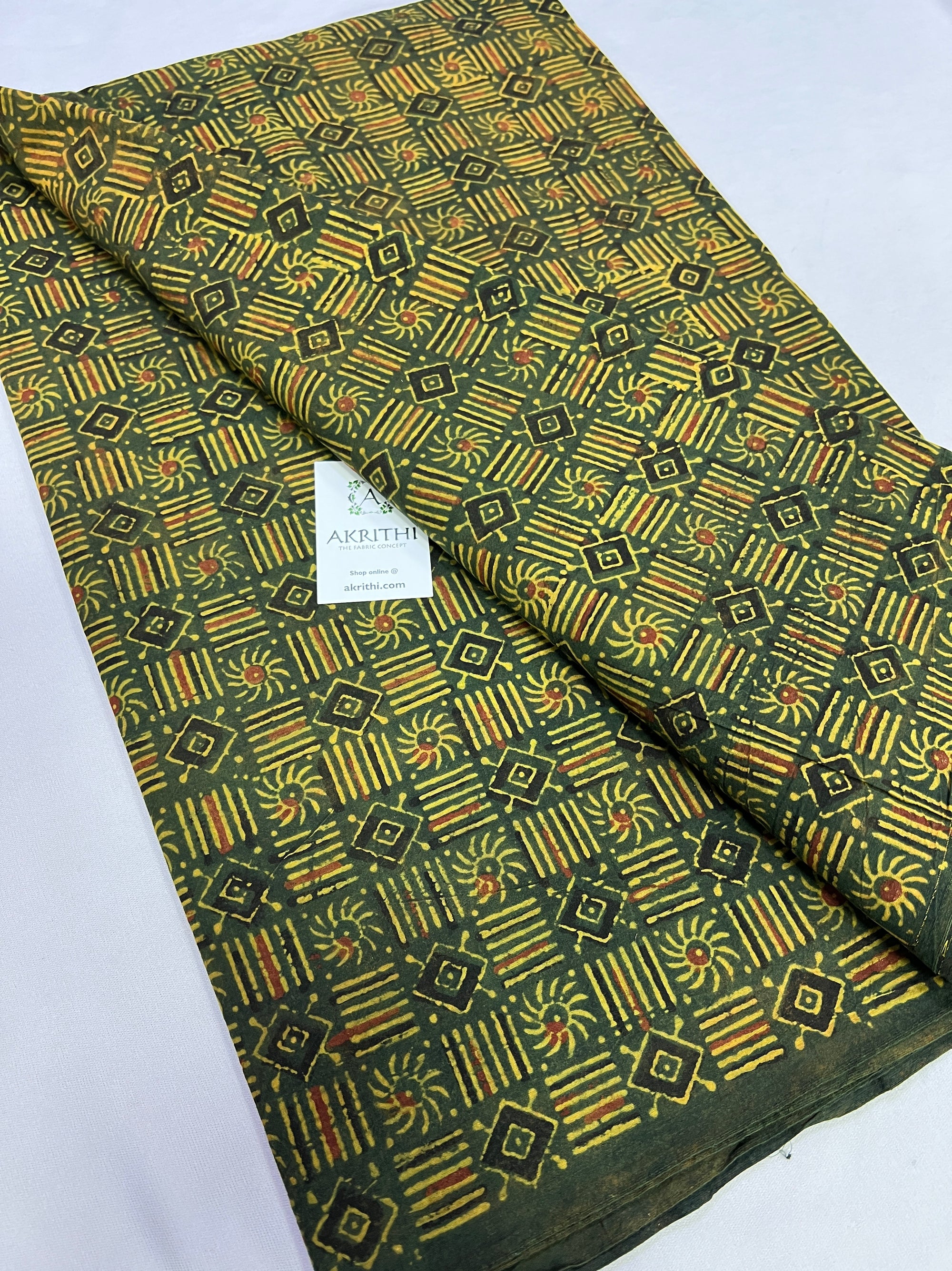 Hand block Printed ajrakh pure cotton fabric