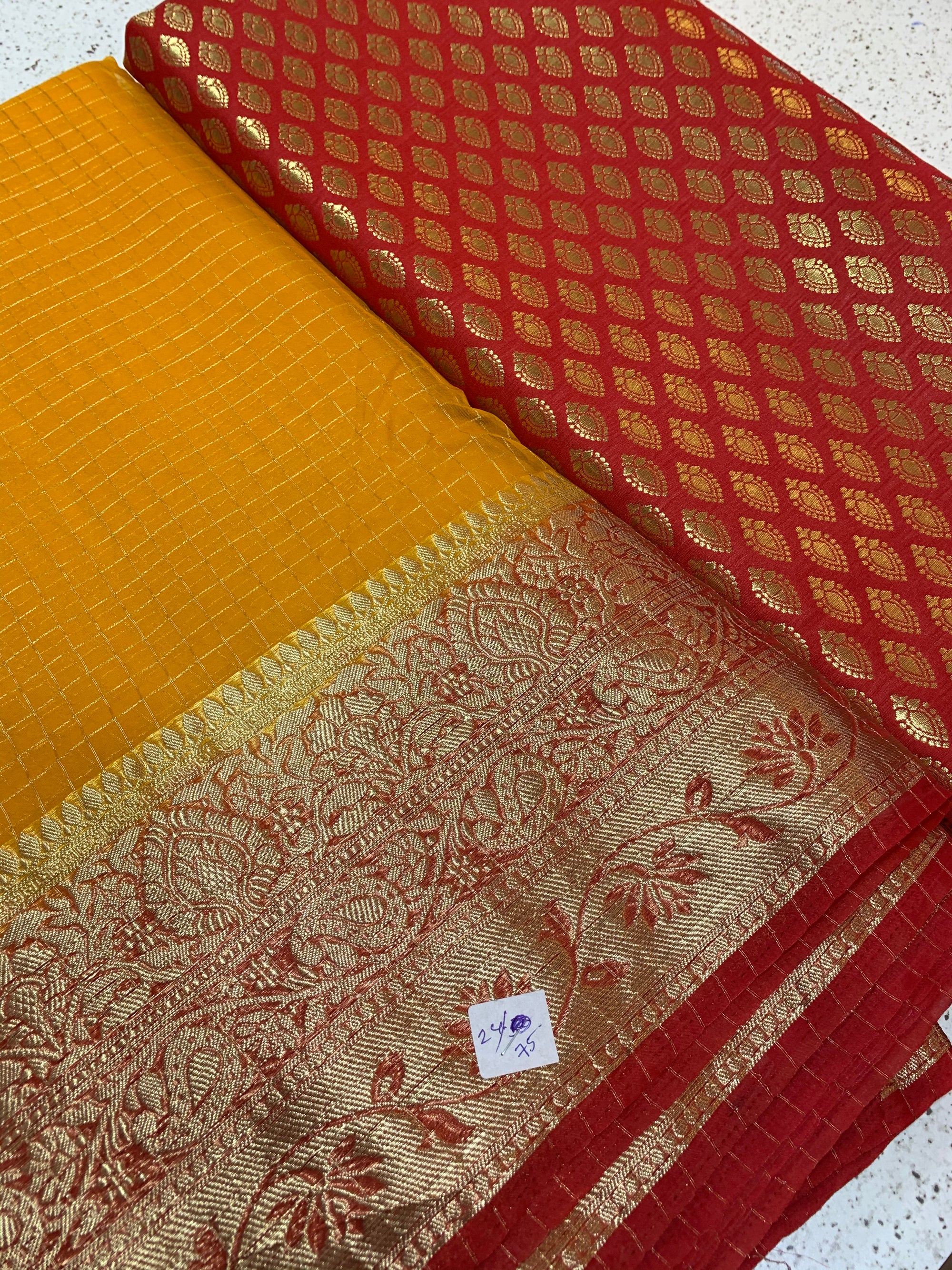 Banarasi fabric with organza checks combo