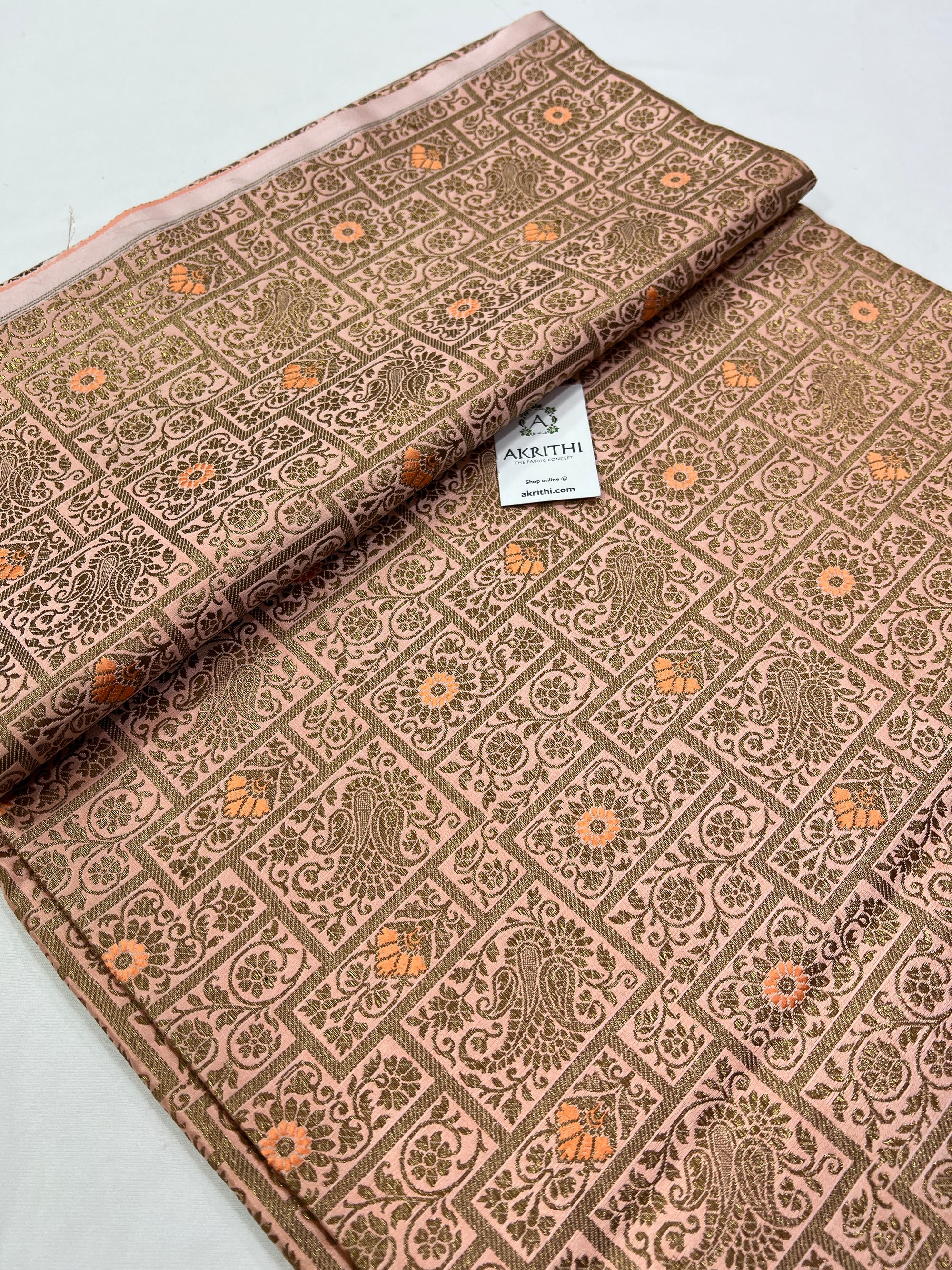 Banarasi brocade fabric peach