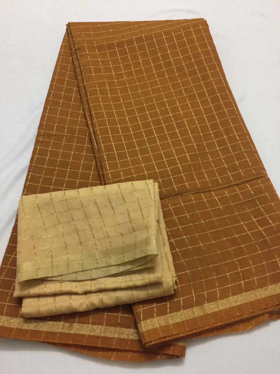 Silk zari checks saree with contrast blouse