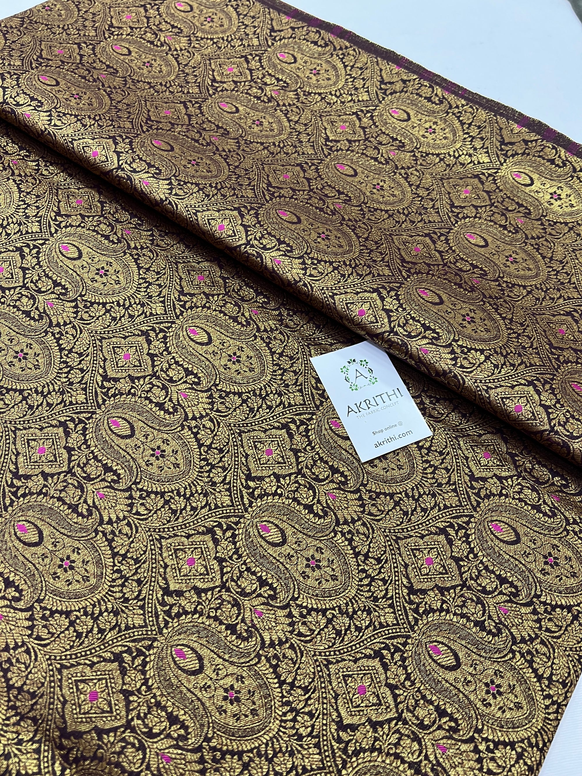 Handloom Banarasi brocade fabric with antique zari