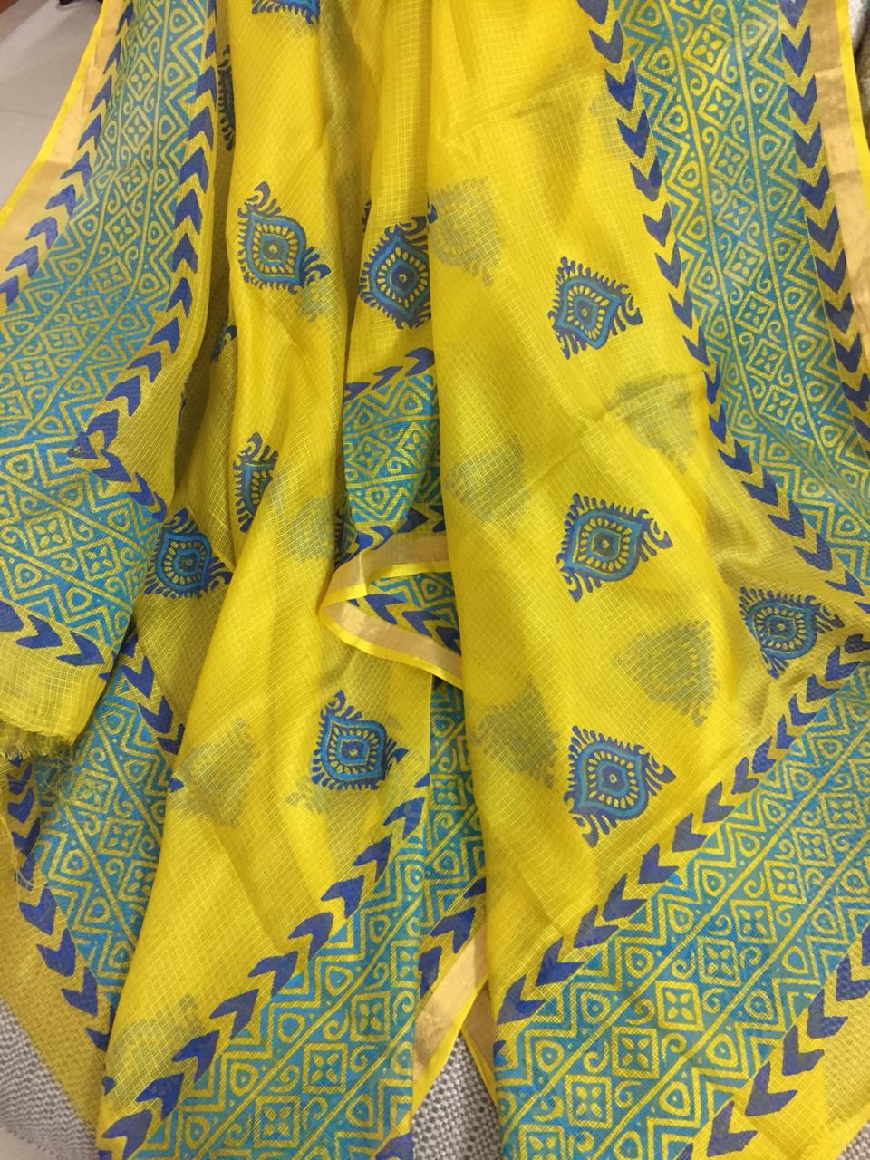 Block printed Pure silk Kota Dupatta