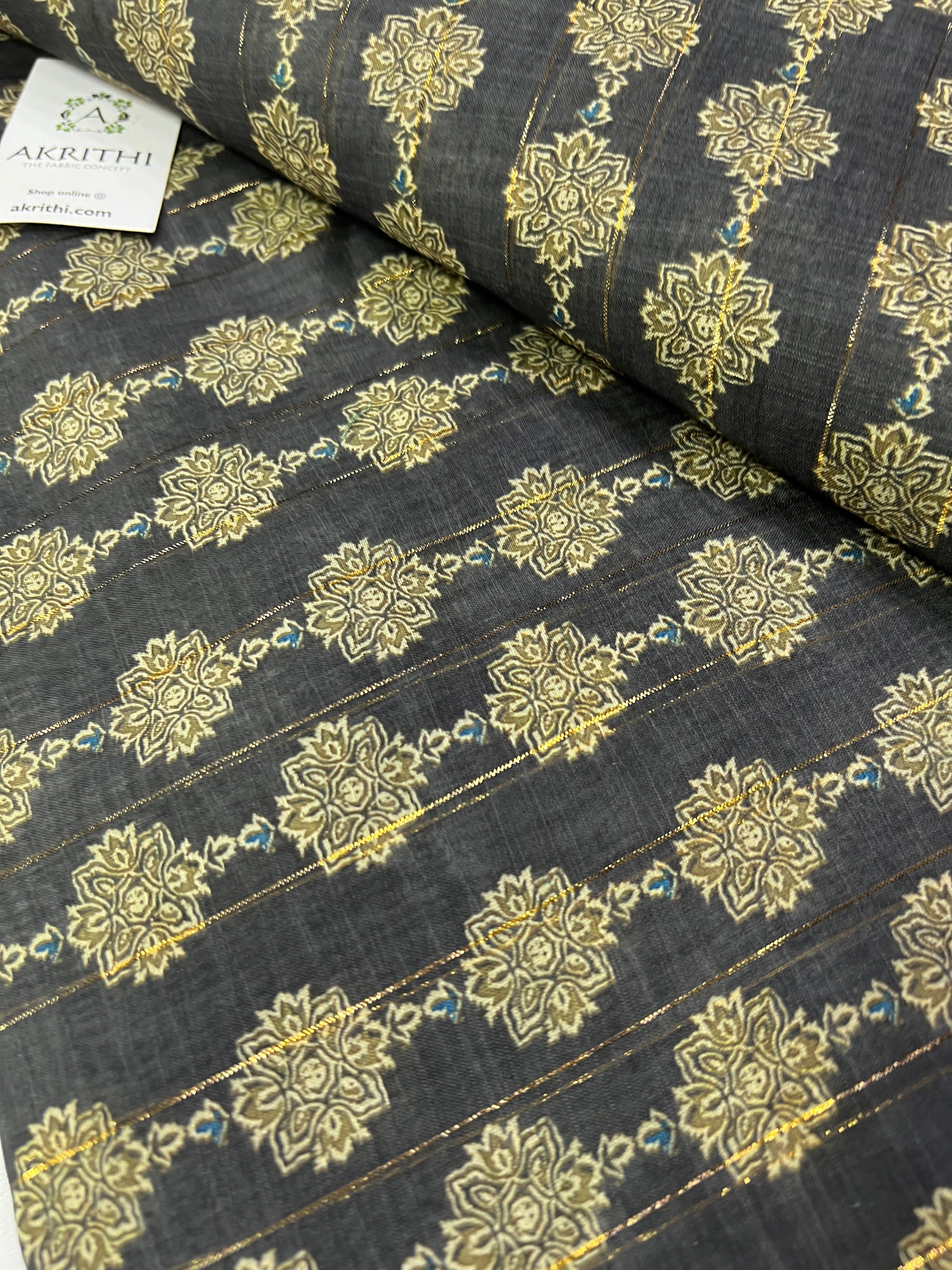 Digital printed munga cotton fabric with Zari lines