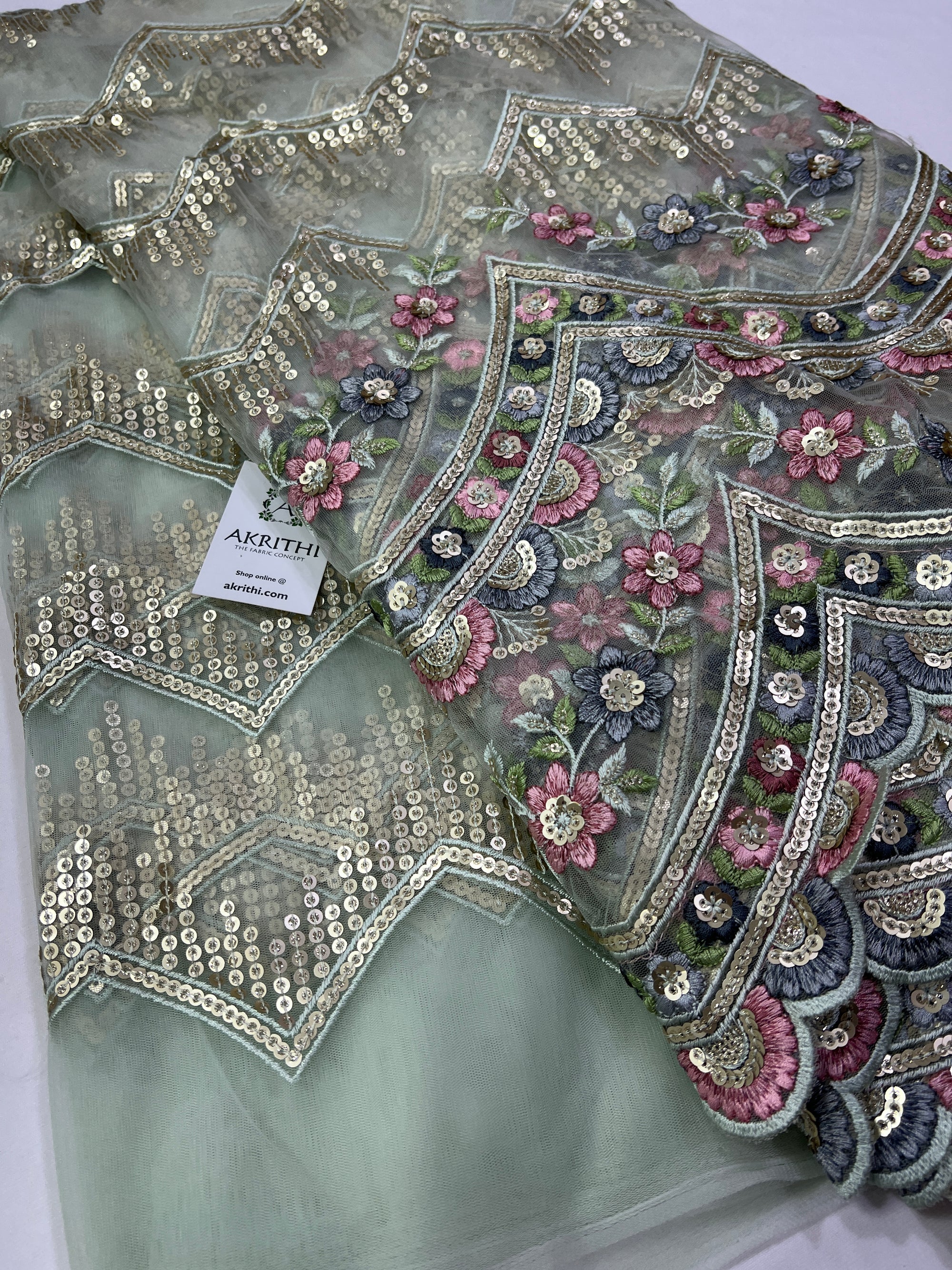 Embroidery on net fabric