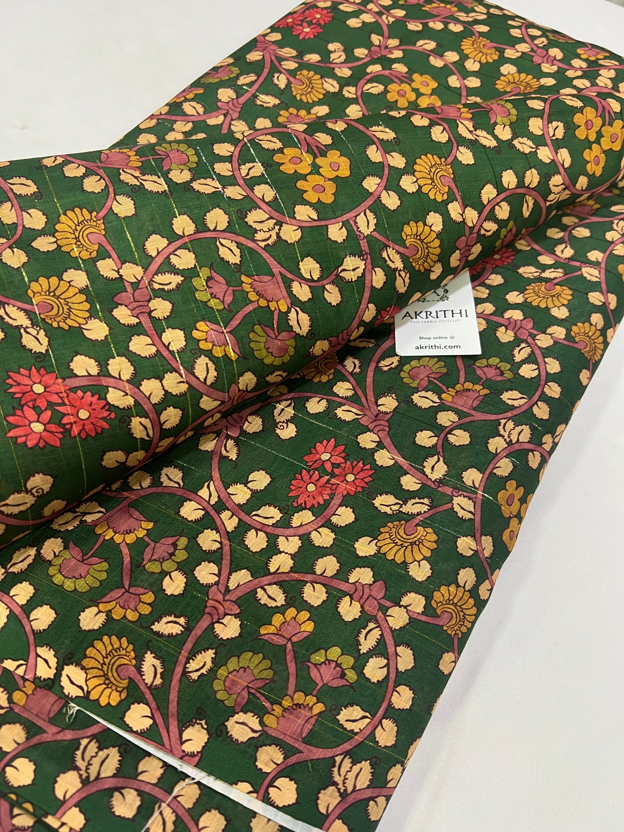 Digital printed munga cotton fabric with Zari lines