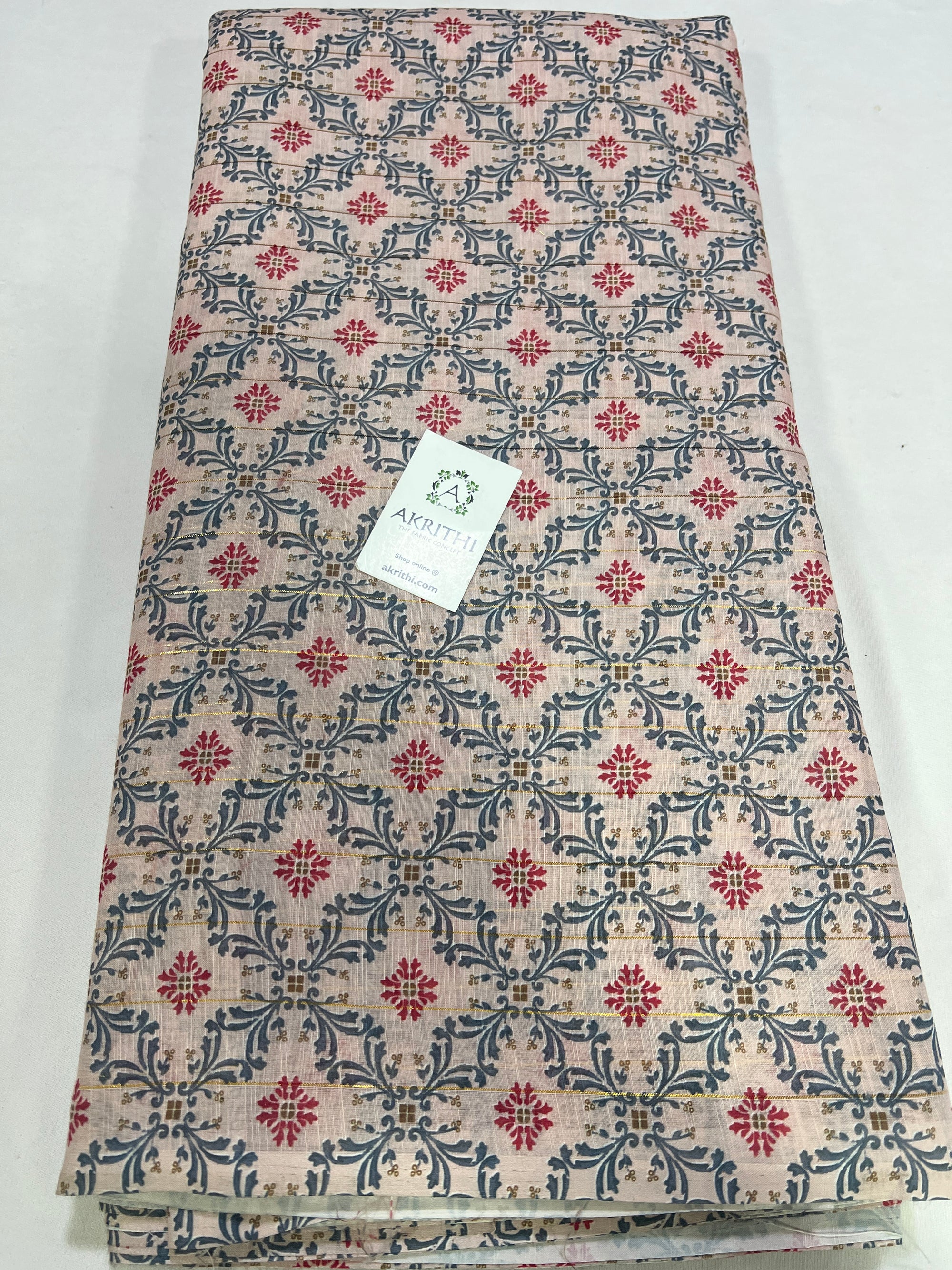 Digital printed munga cotton fabric with Zari lines