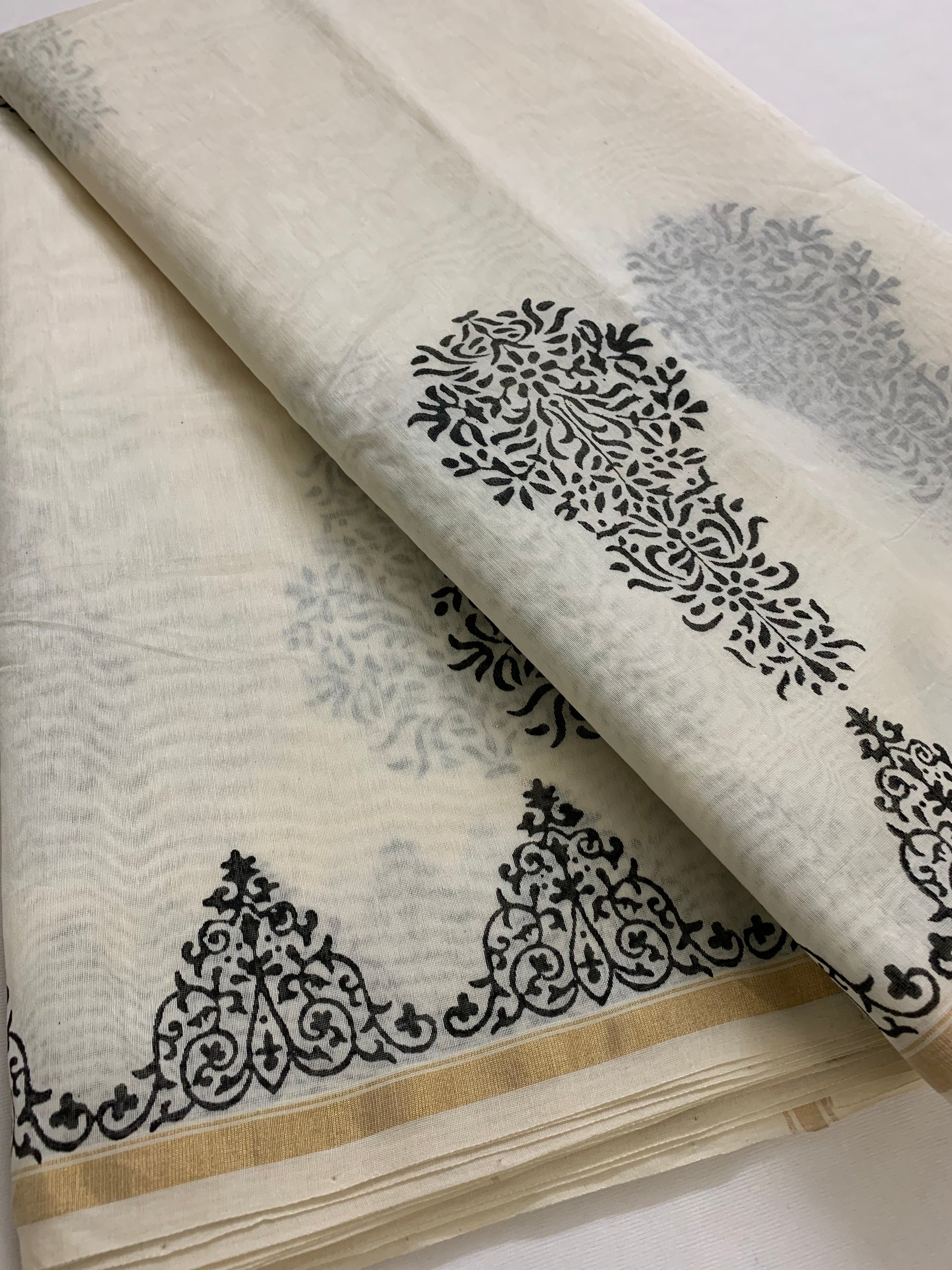 Block printed Pure chanderi saree