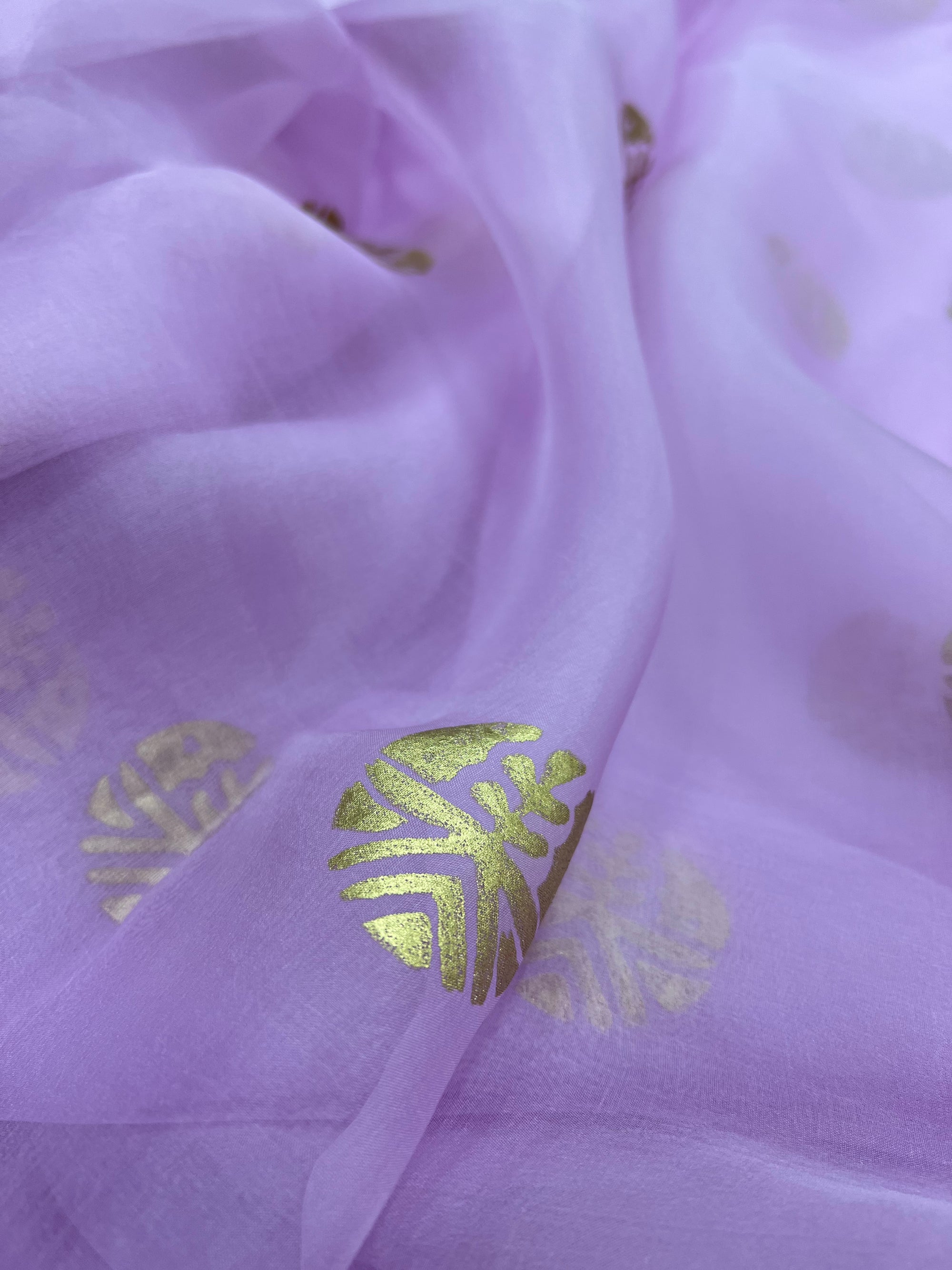 BLOCK PRINTED PURE SILK ORGANZA SAREE