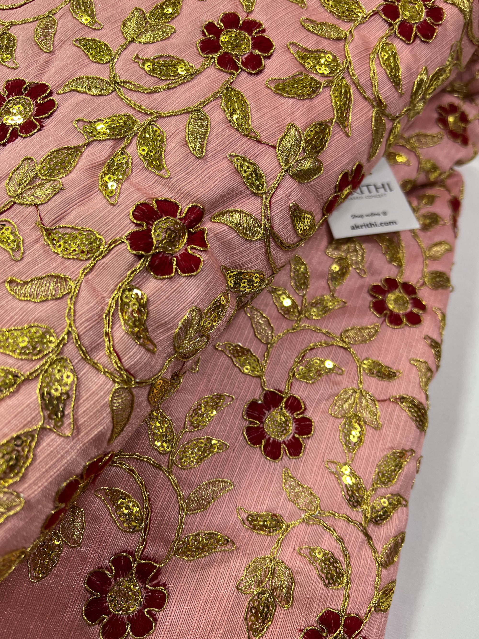 Embroidery on raw silk fabric