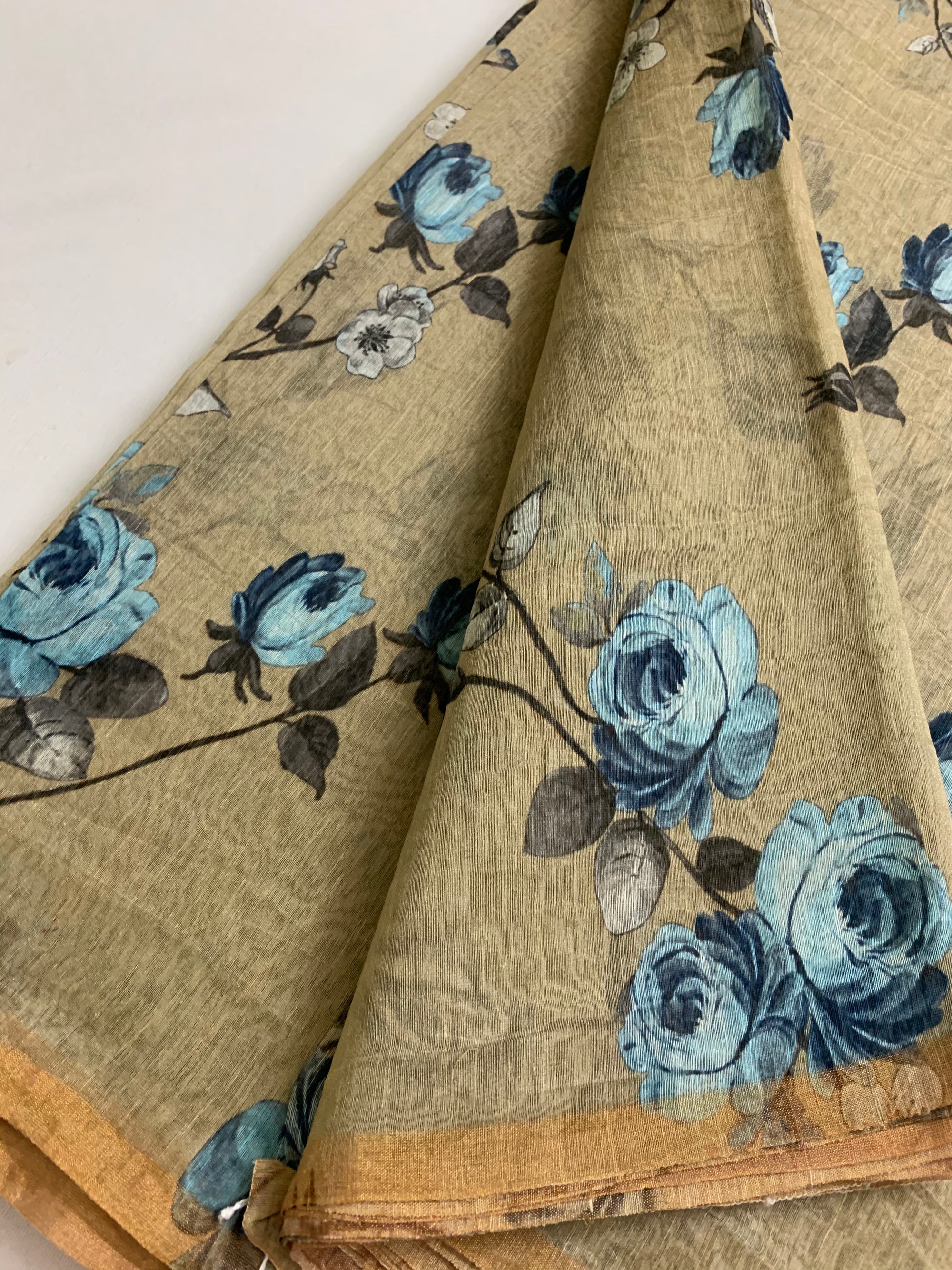 Handloom Printed pure linen silk fabric