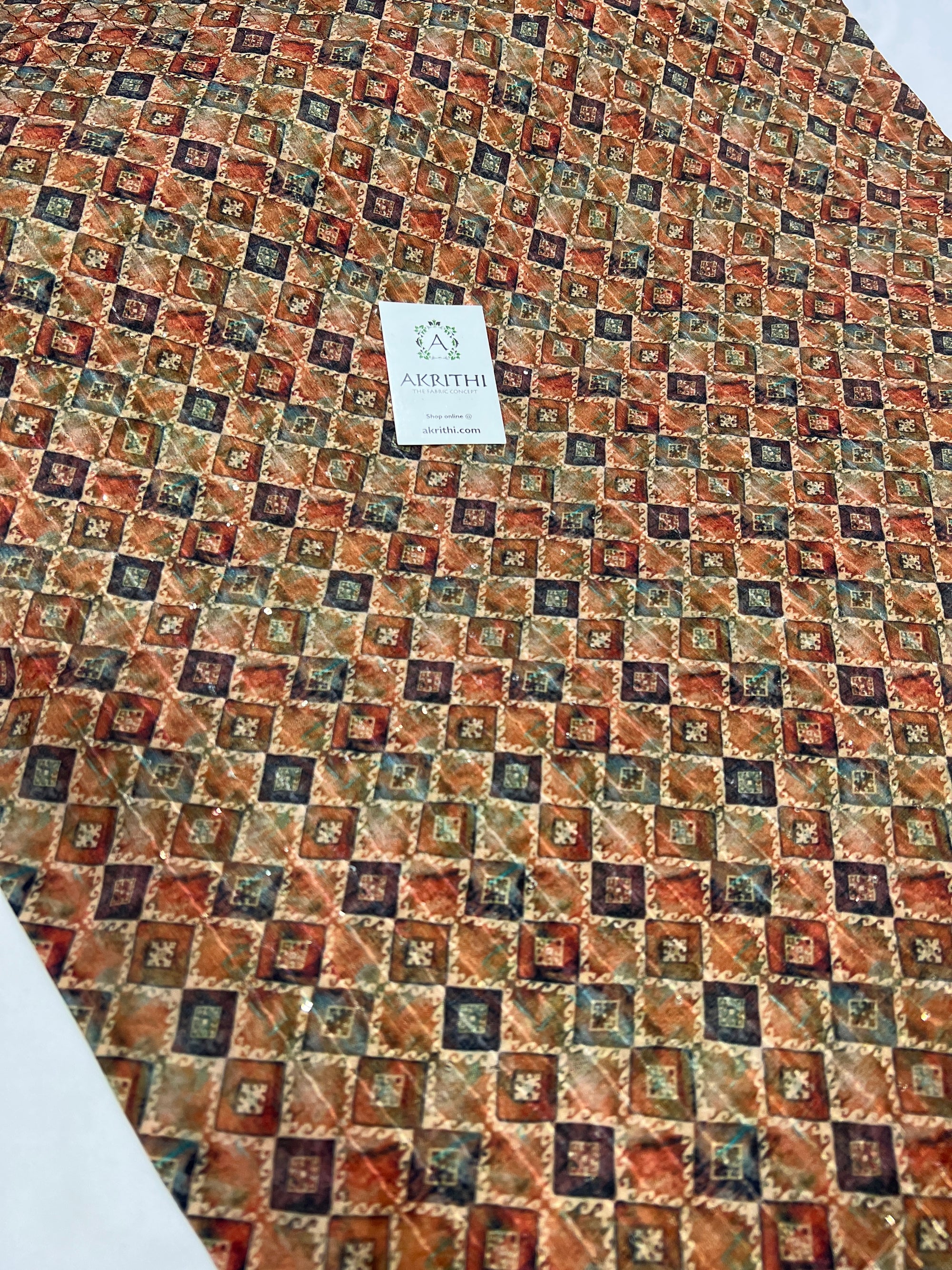 Digital printed chinon fabric with sequins work