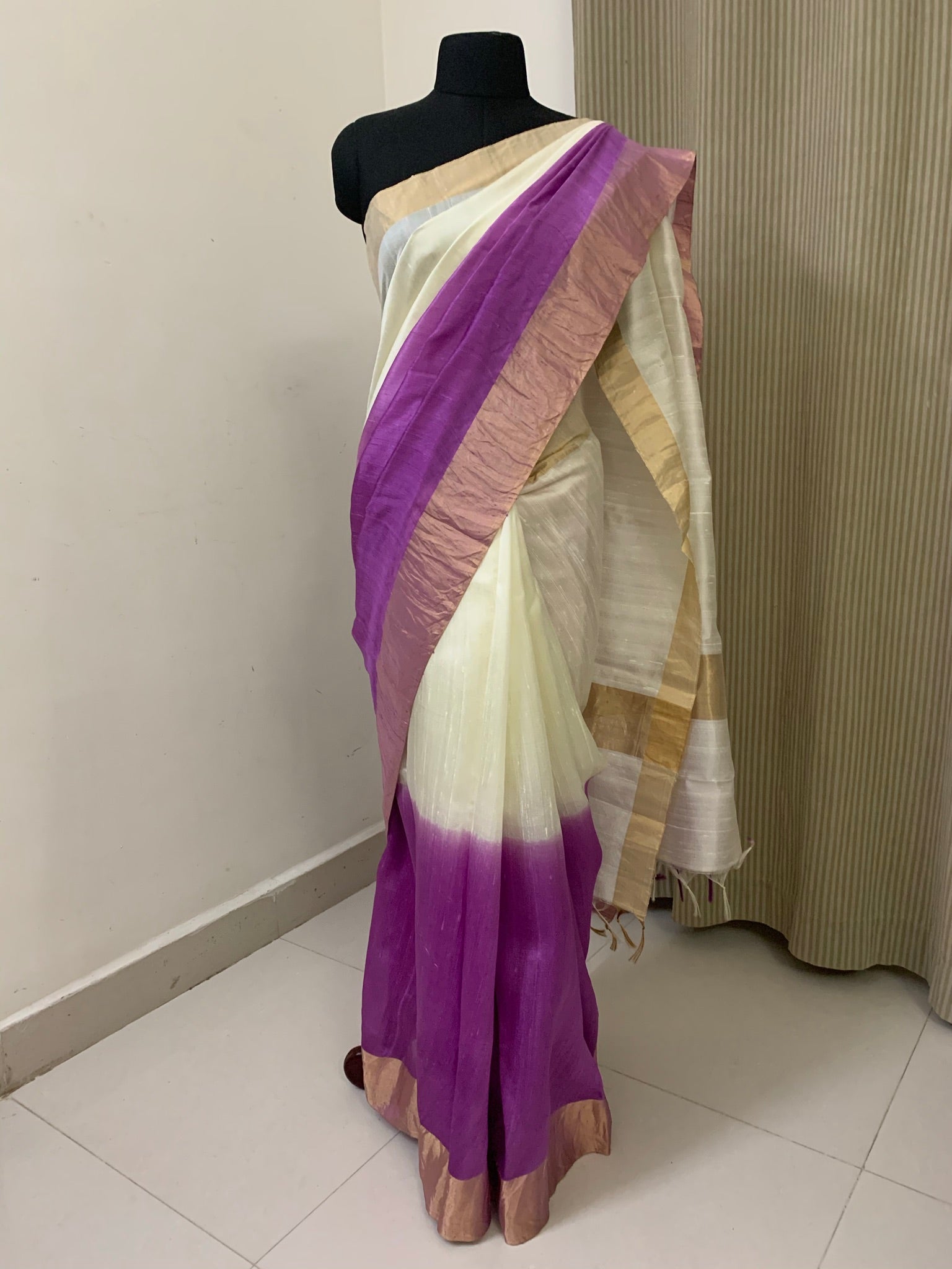 PURE RAW SILK DOUBLE SHADED SAREE WITH ZARI BORDER