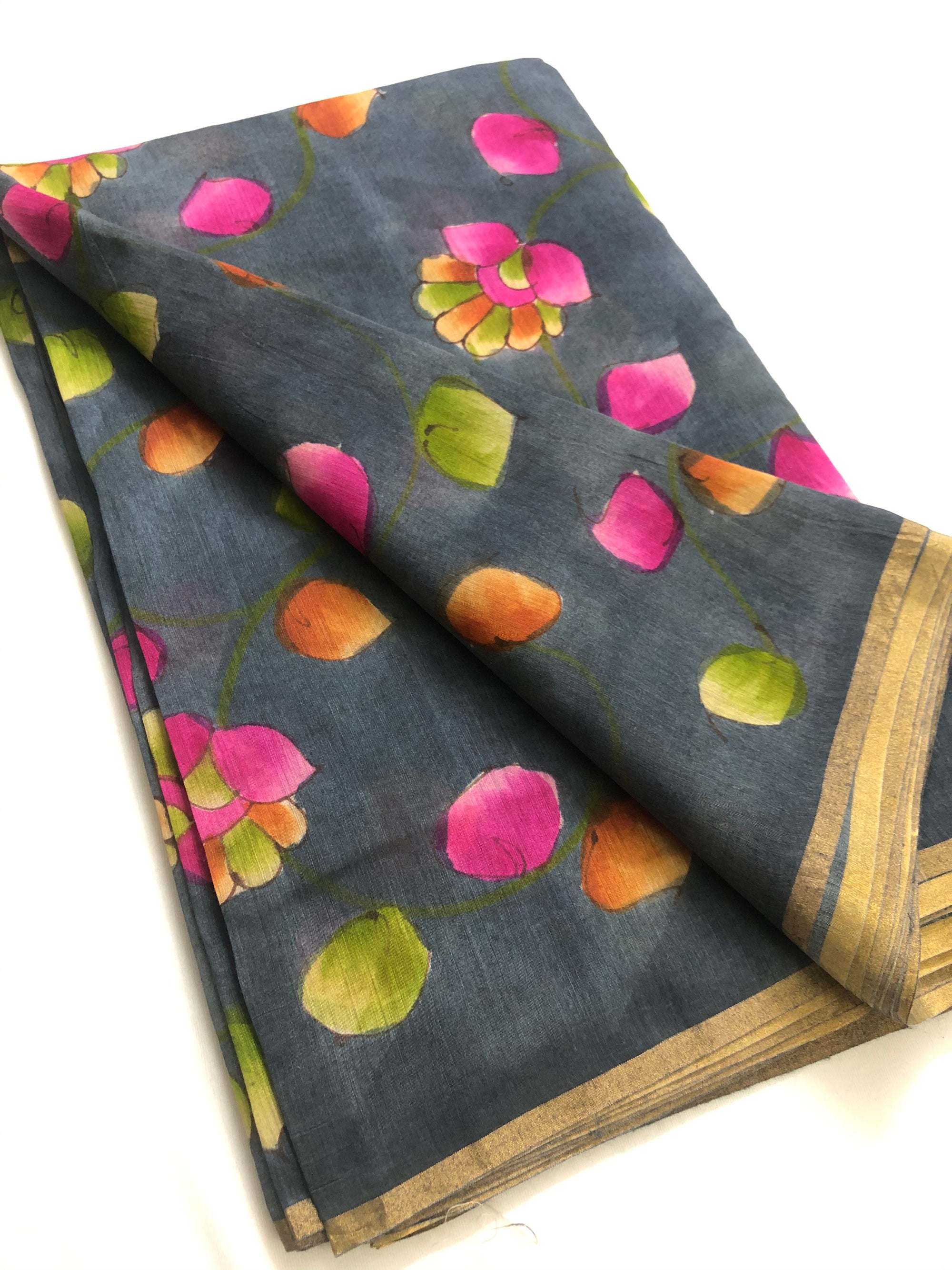 Hand Painted handloom pure munga silk fabric