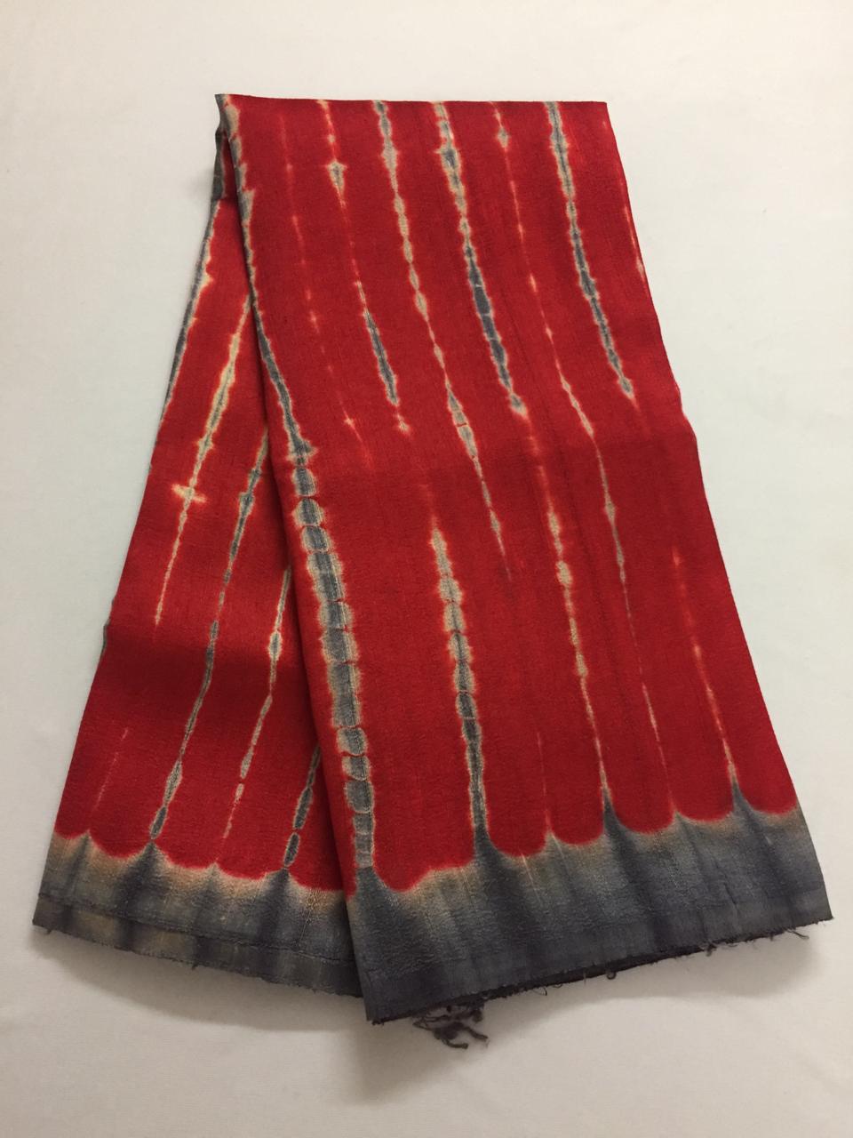 Tie and dye pure raw silk saree
