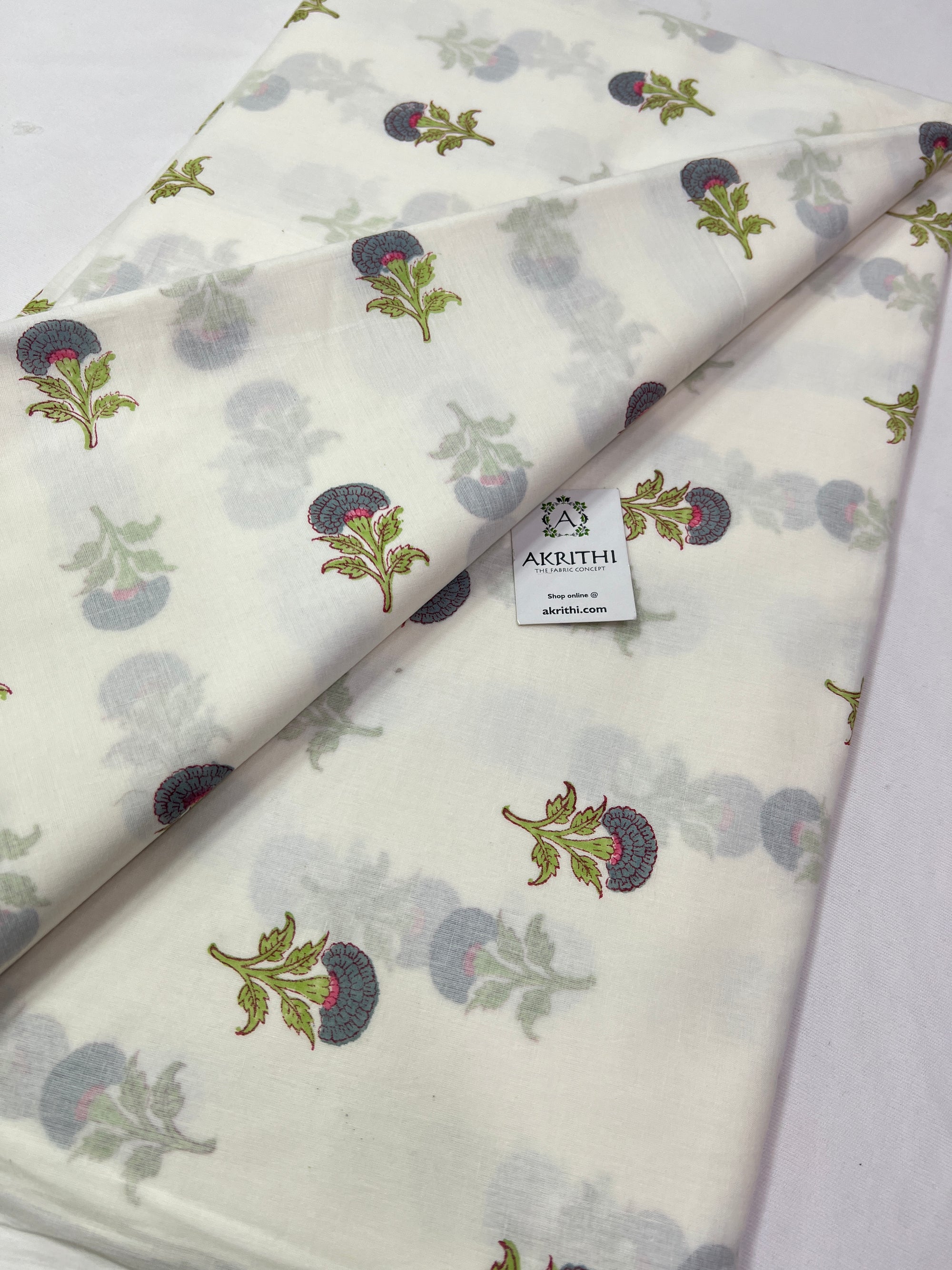 Hand Block Printed pure mul cotton fabric