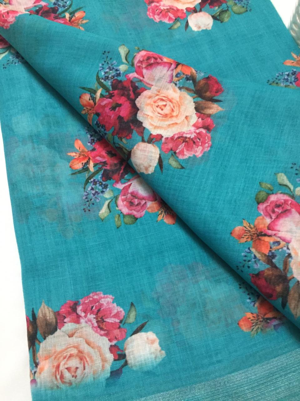 Printed Linen fabric with zari border