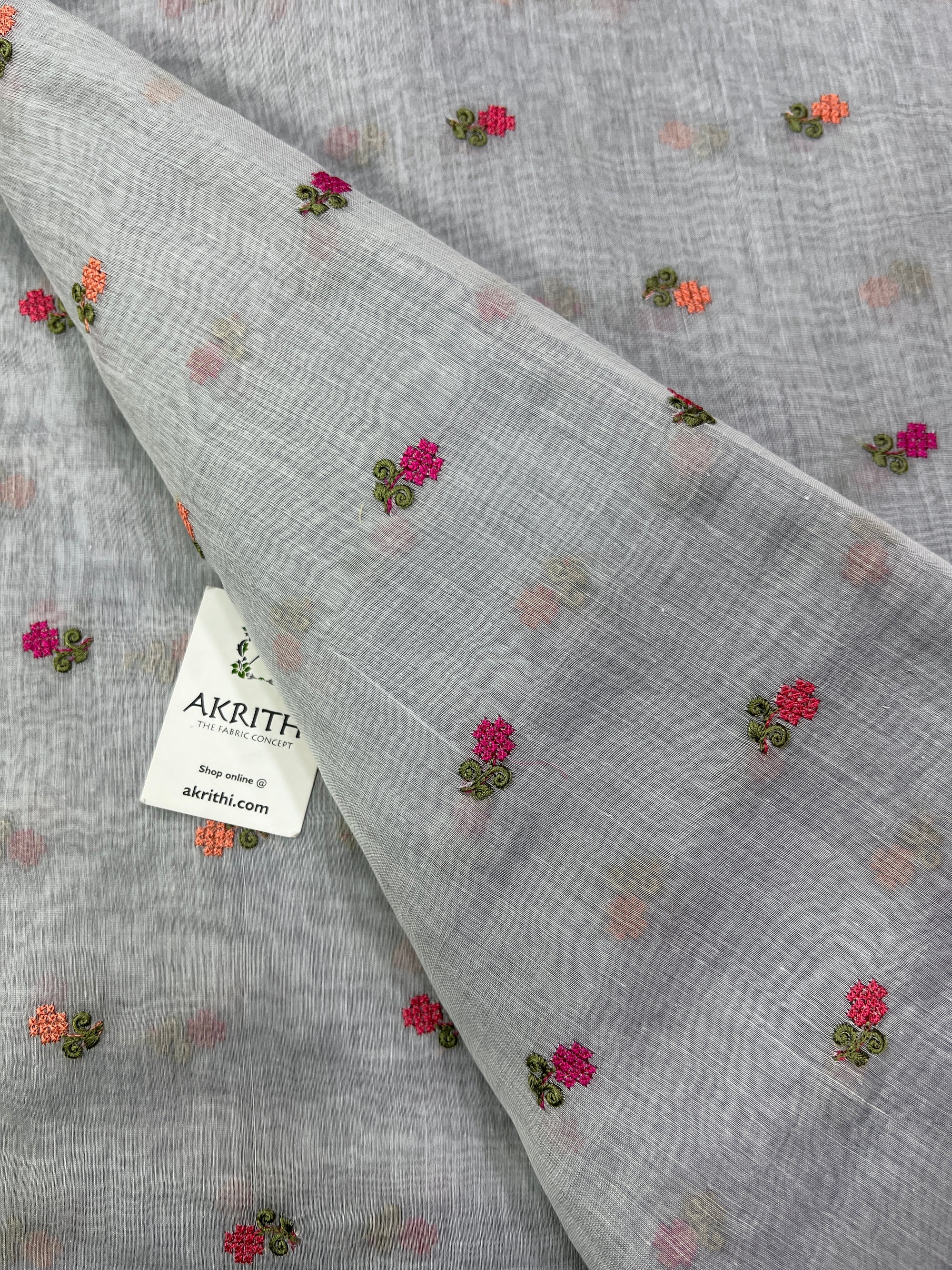 HANDLOOM MUL CHANDERI EMBROIDERED FABRIC