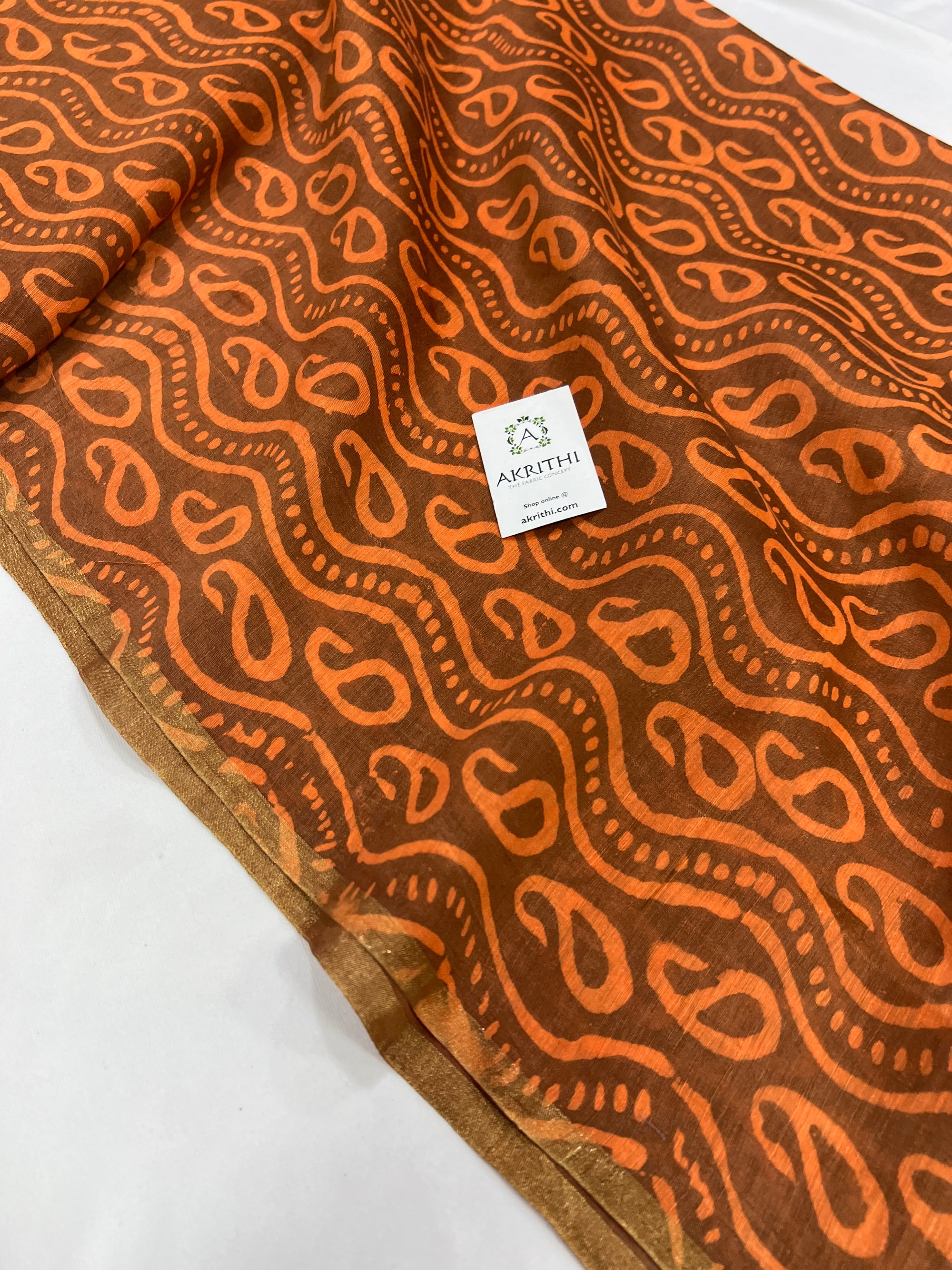 Handloom Printed pure linen silk fabric