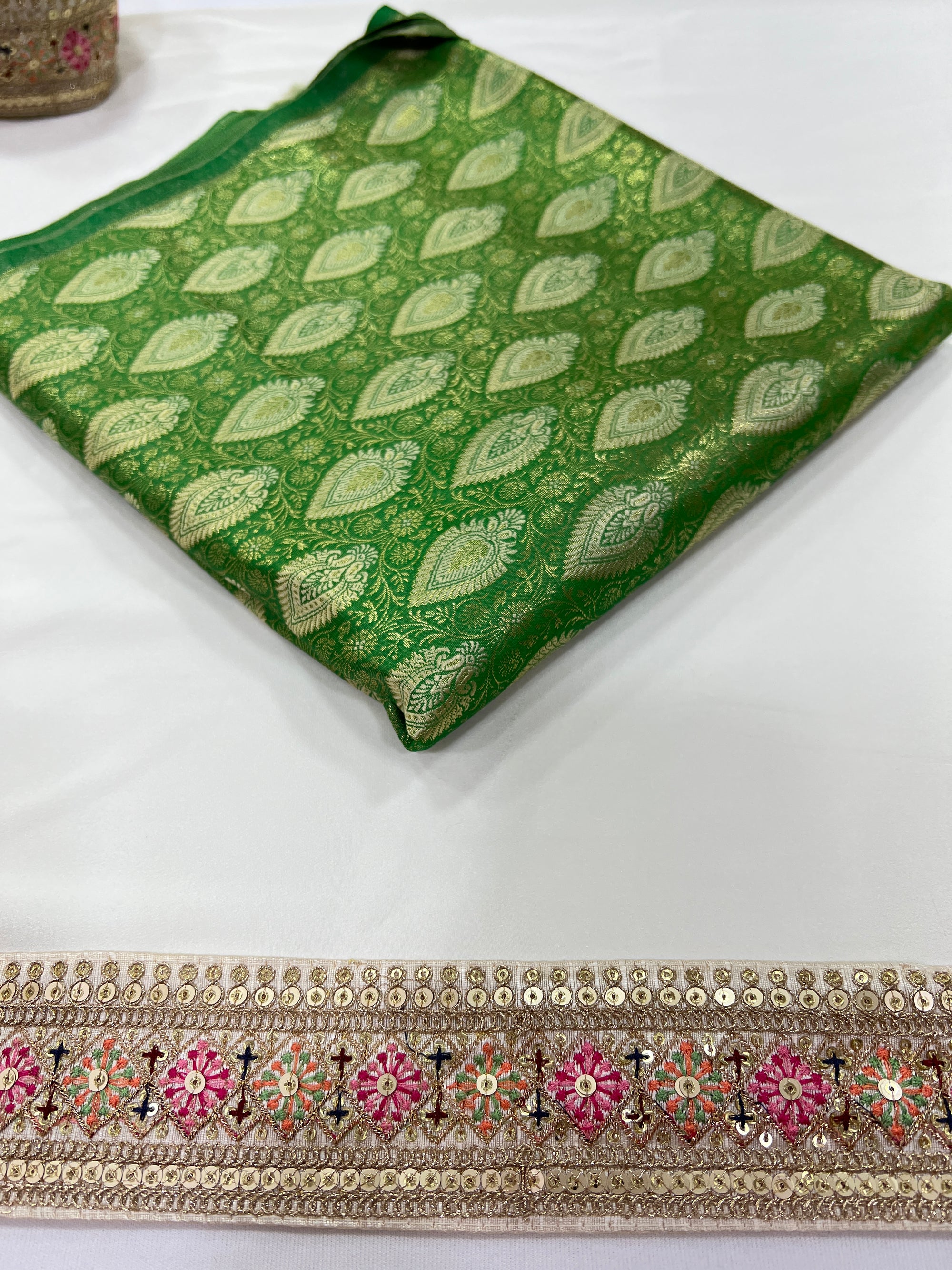 Off white crepe saree with lace