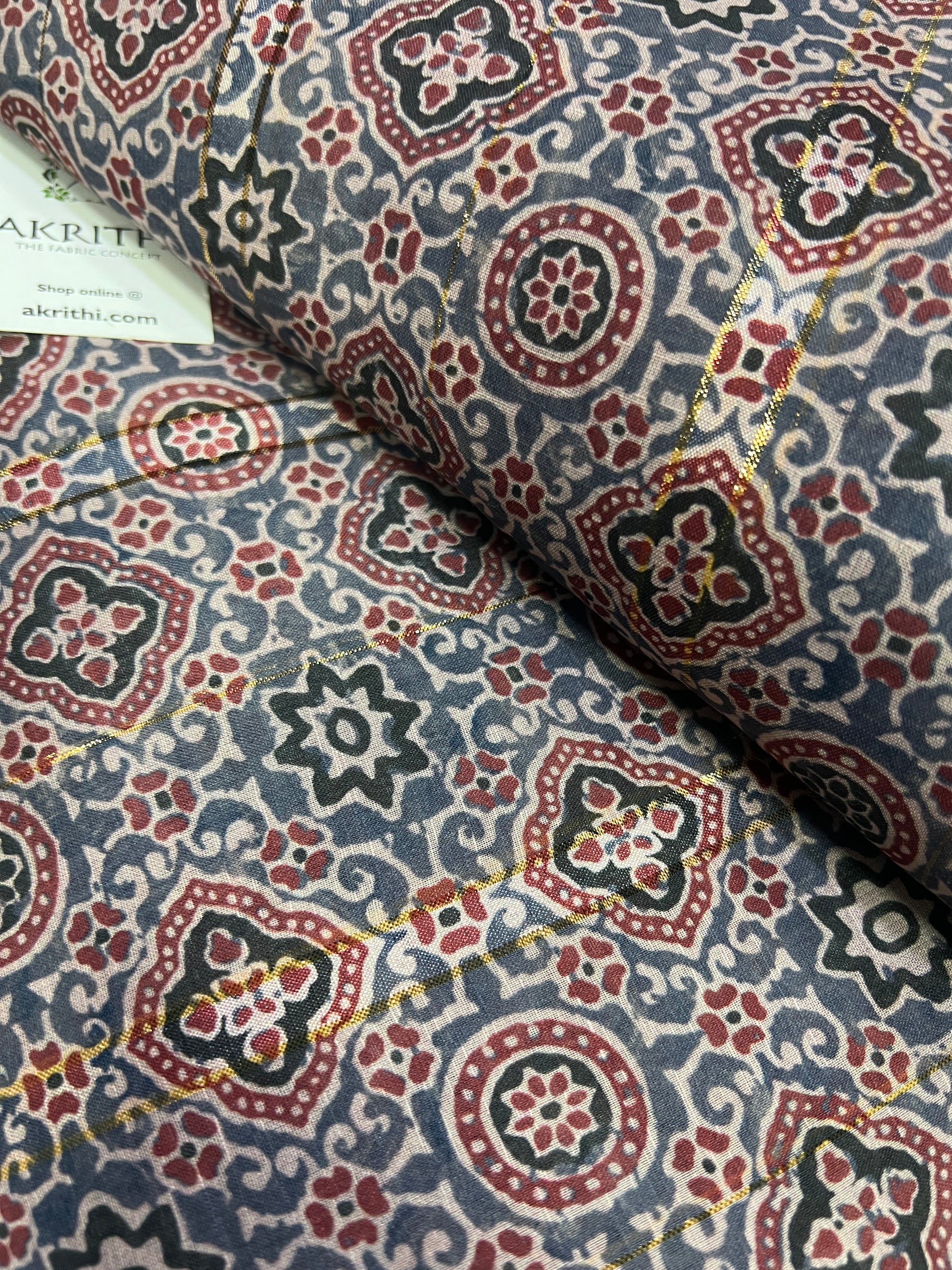 Digital printed munga cotton fabric with Zari lines