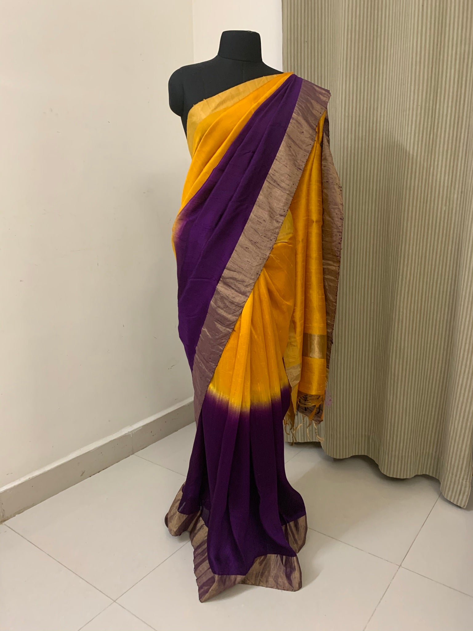 PURE RAW SILK DOUBLE SHADED SAREE WITH ZARI BORDER