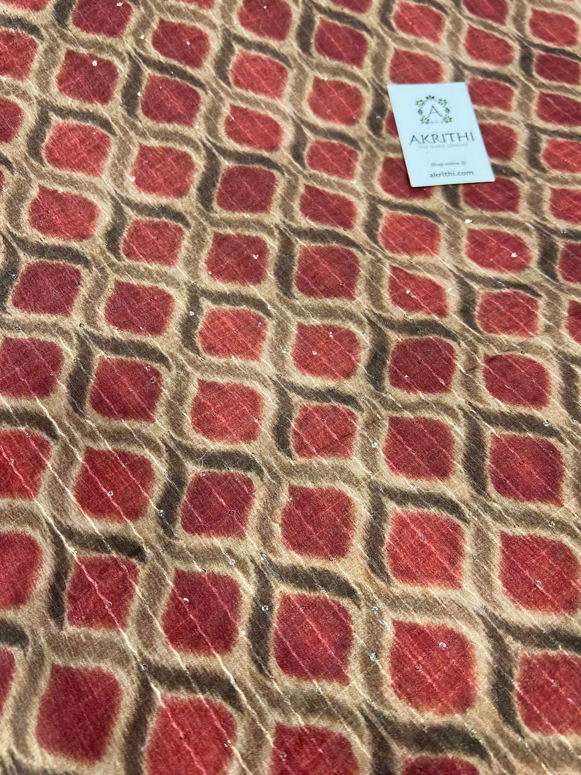 Digital printed chinon fabric with sequins work