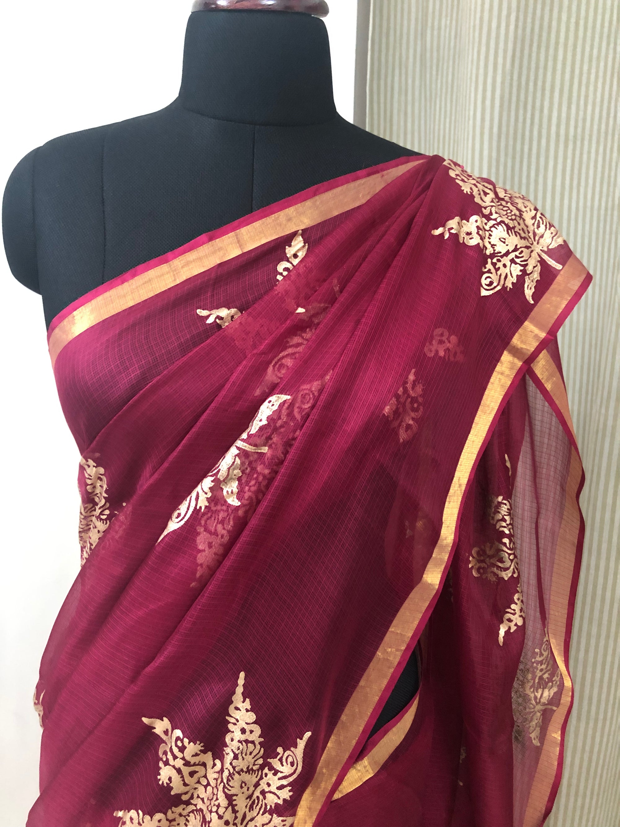 Block printed pure kota silk saree