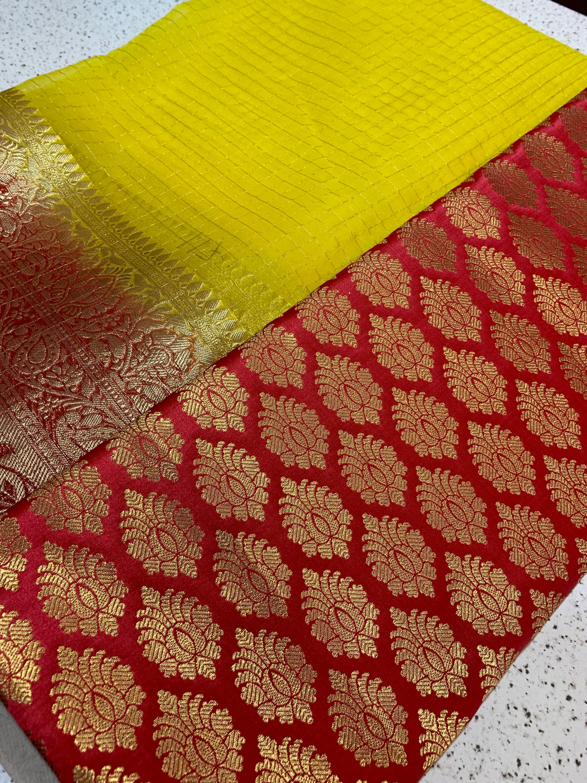 Banarasi fabric with organza checks combo
