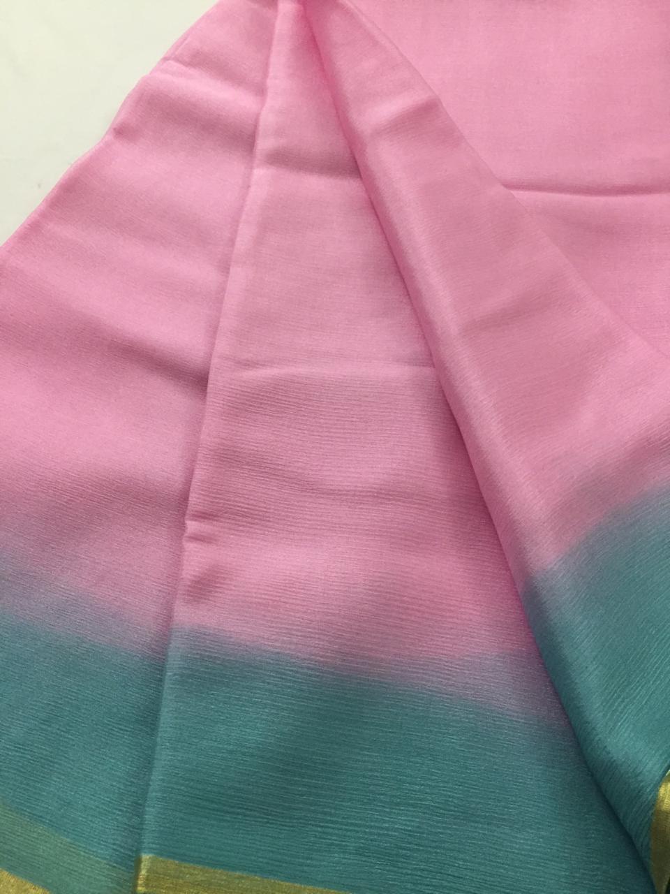 Double shaded pure silk chiffon saree