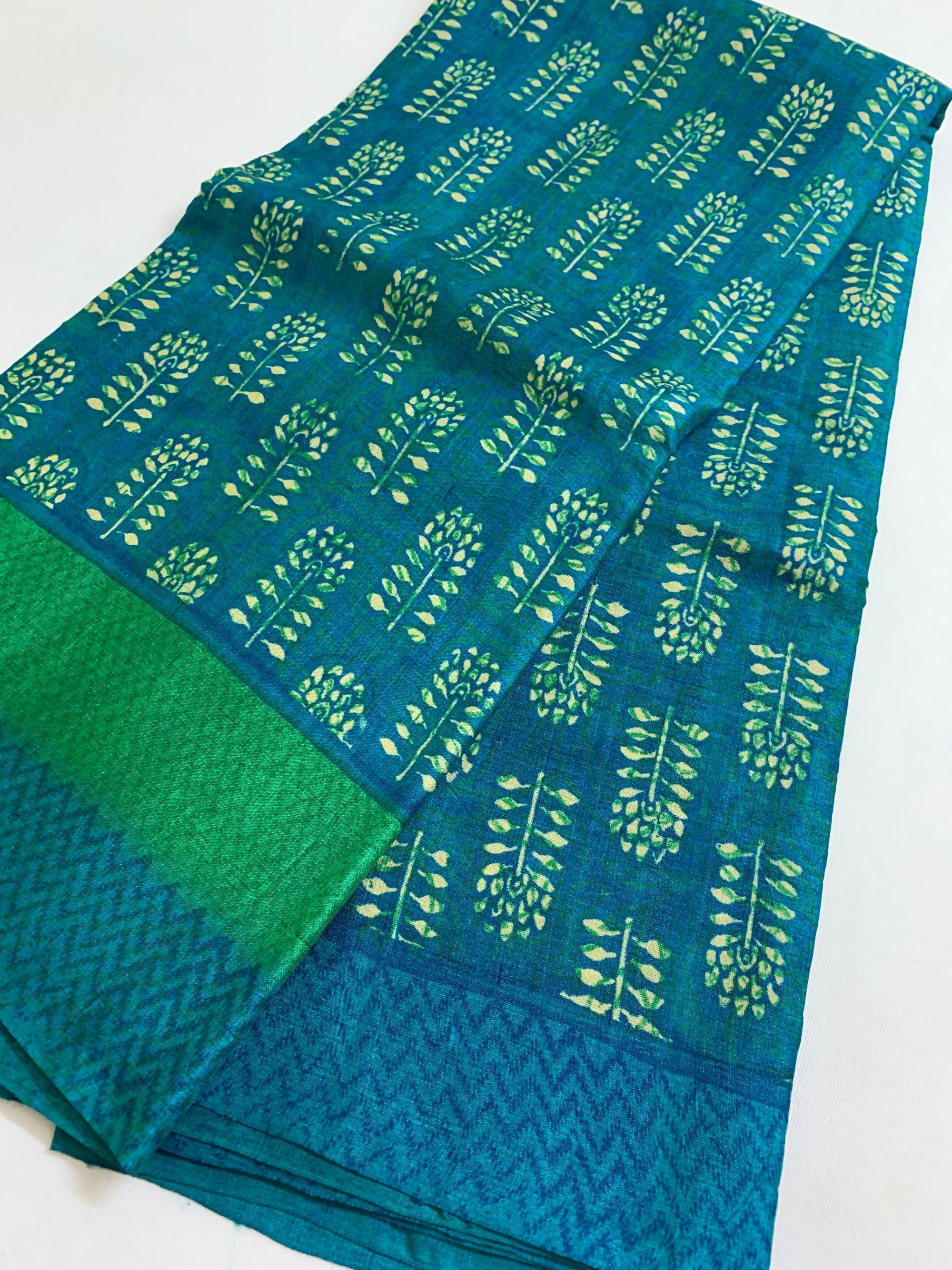 Handloom block printed Pure tussar silk saree