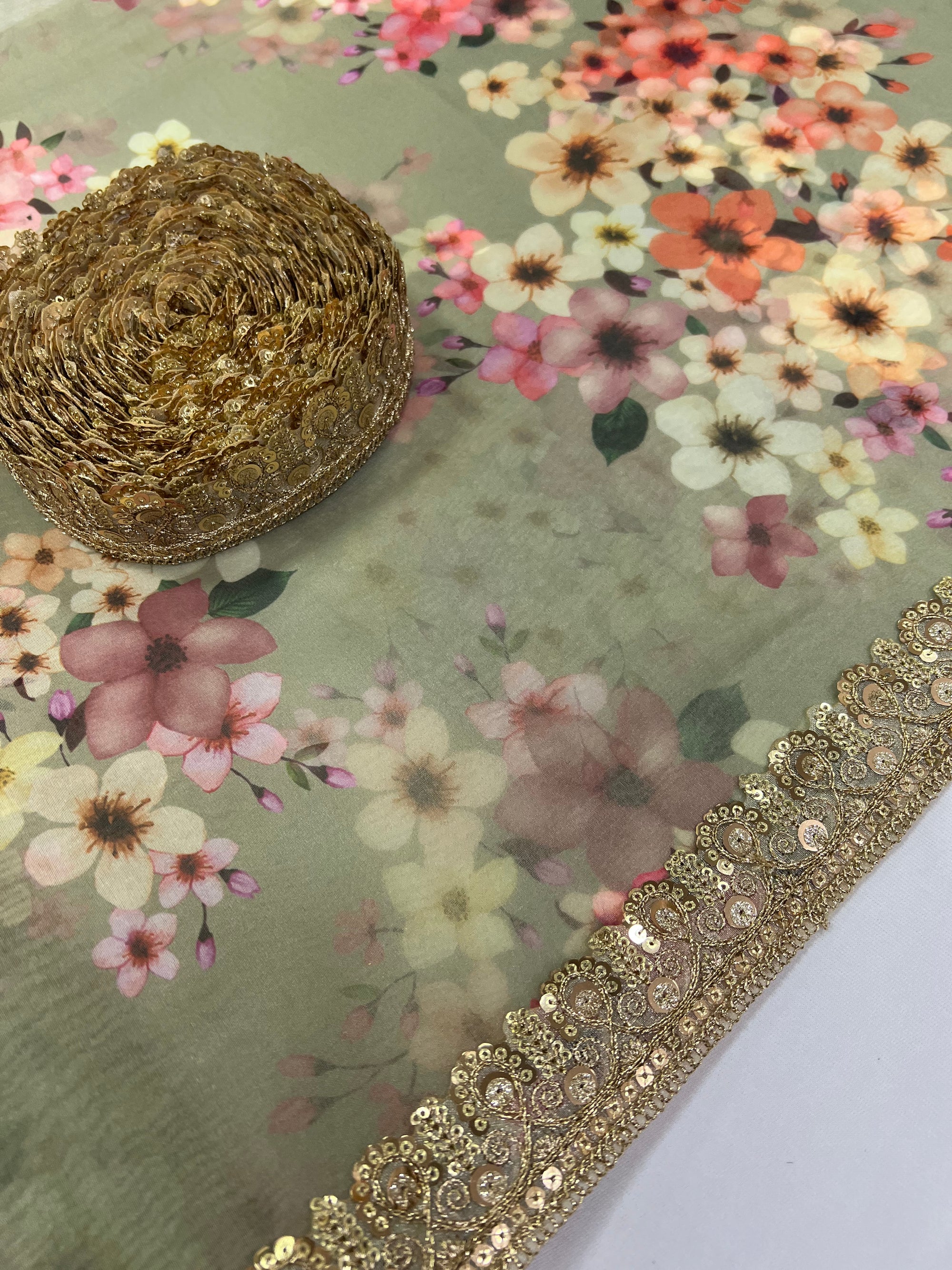Printed Organza saree with lace