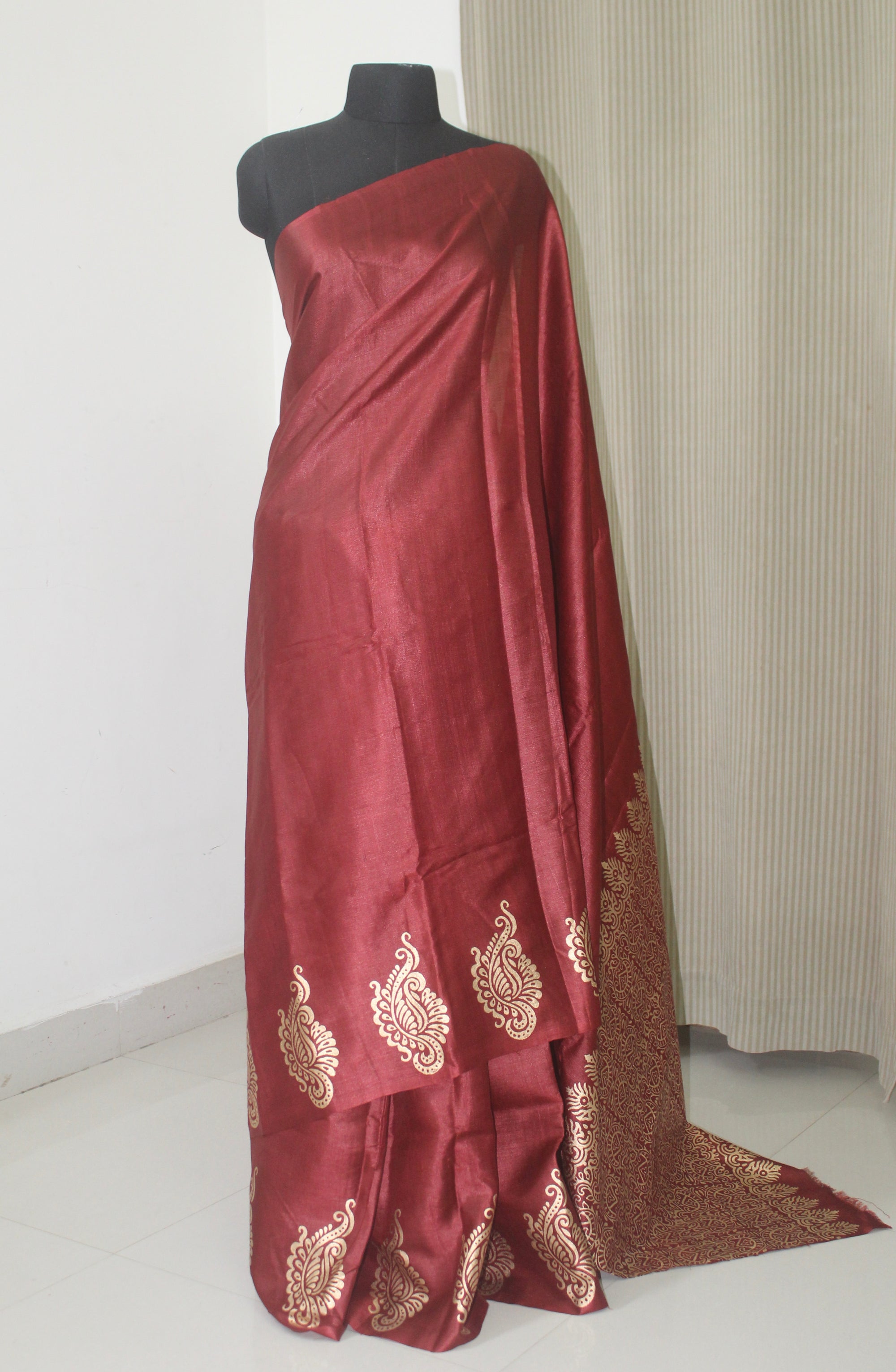 Pure Tussar silk saree with block print