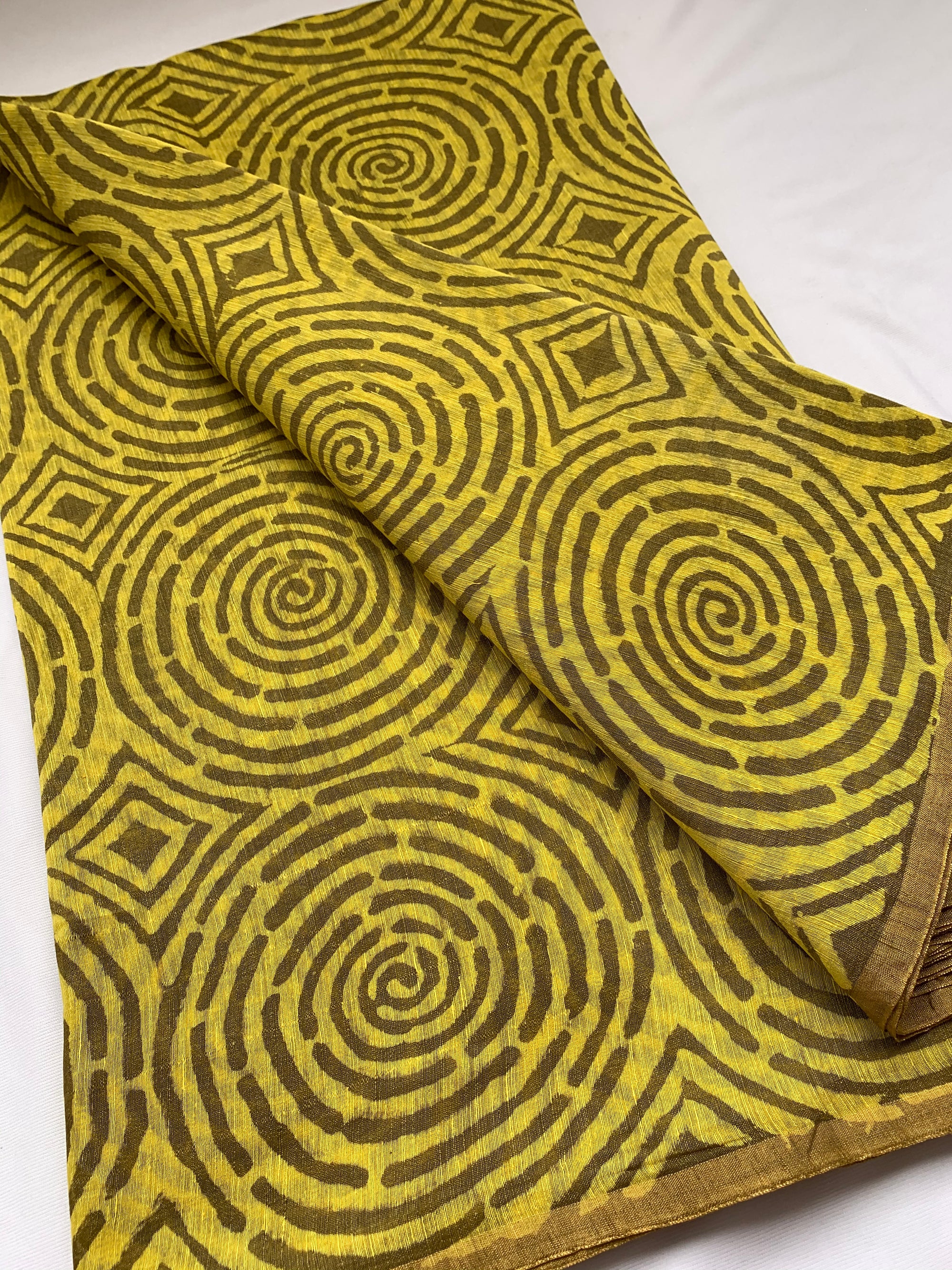 Handloom Printed pure linen silk fabric