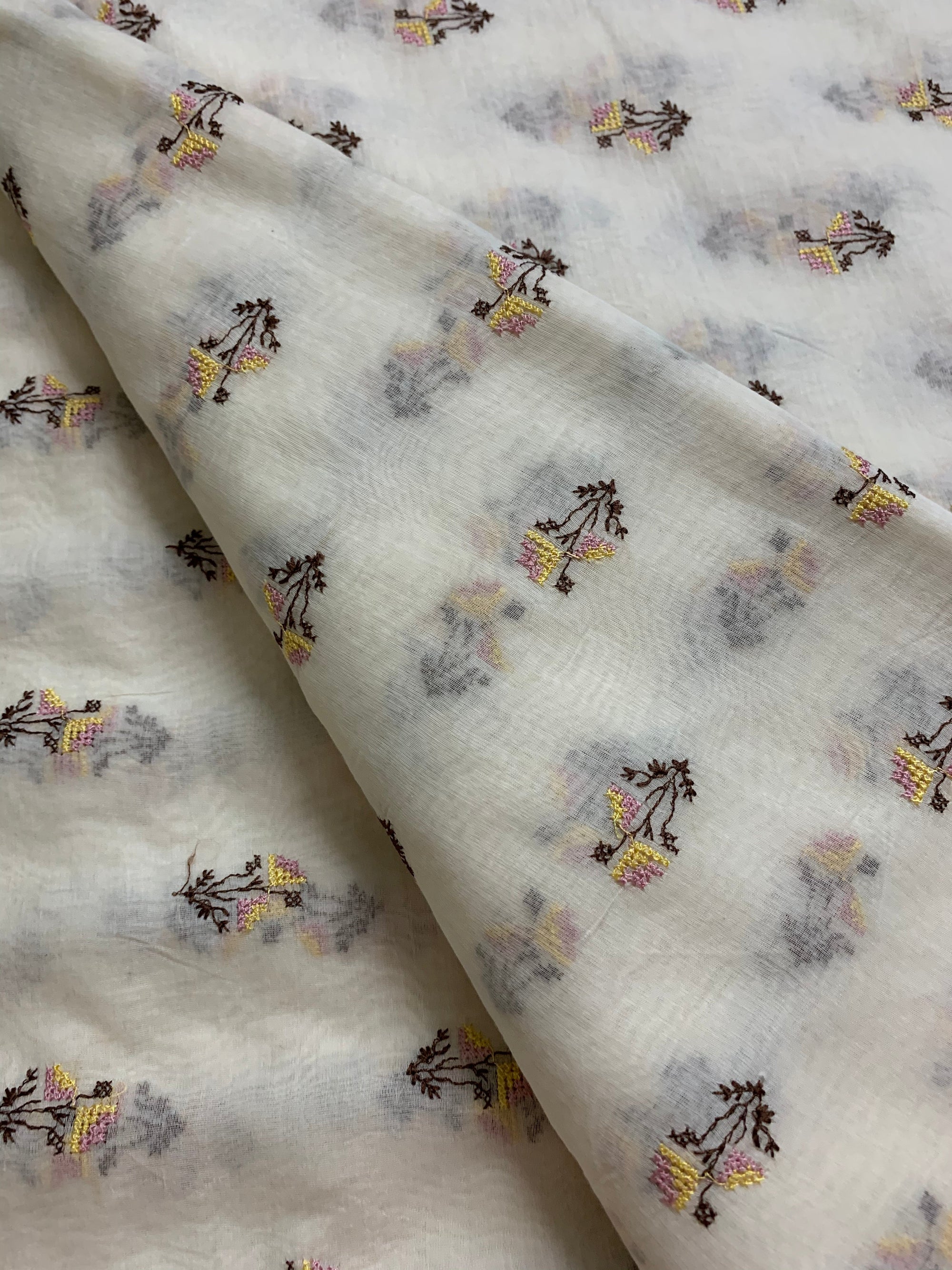 HANDLOOM MUL CHANDERI EMBROIDERED FABRIC